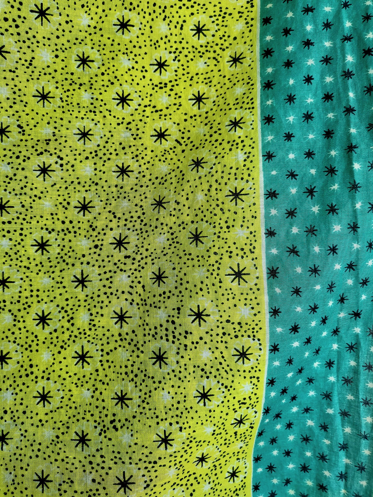 SOLD - Vintage Chartreuse and Teal Starburst  Square Scarf