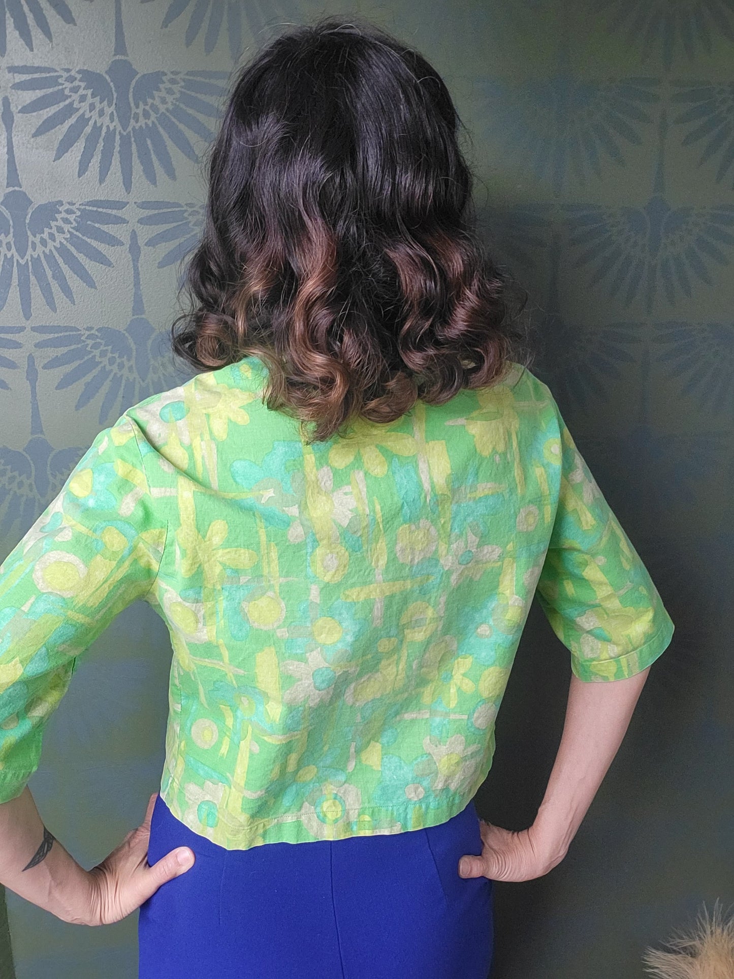 SOLD - Vintage 1950's-1960's Abstract Flower Blouse - Green