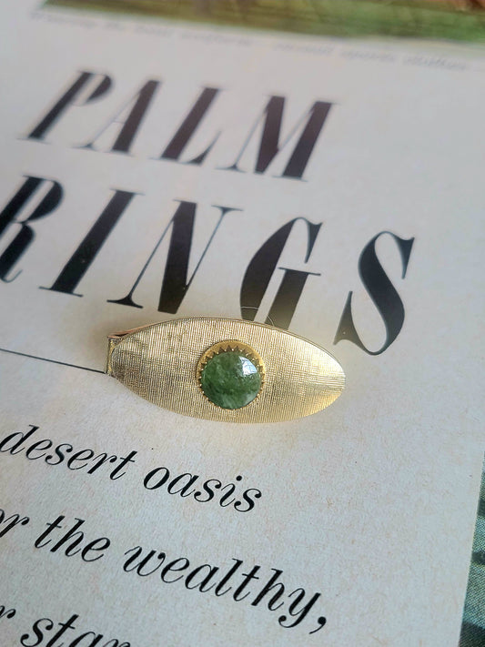 Vintage Golden Oval with Green Stone Tie Clip