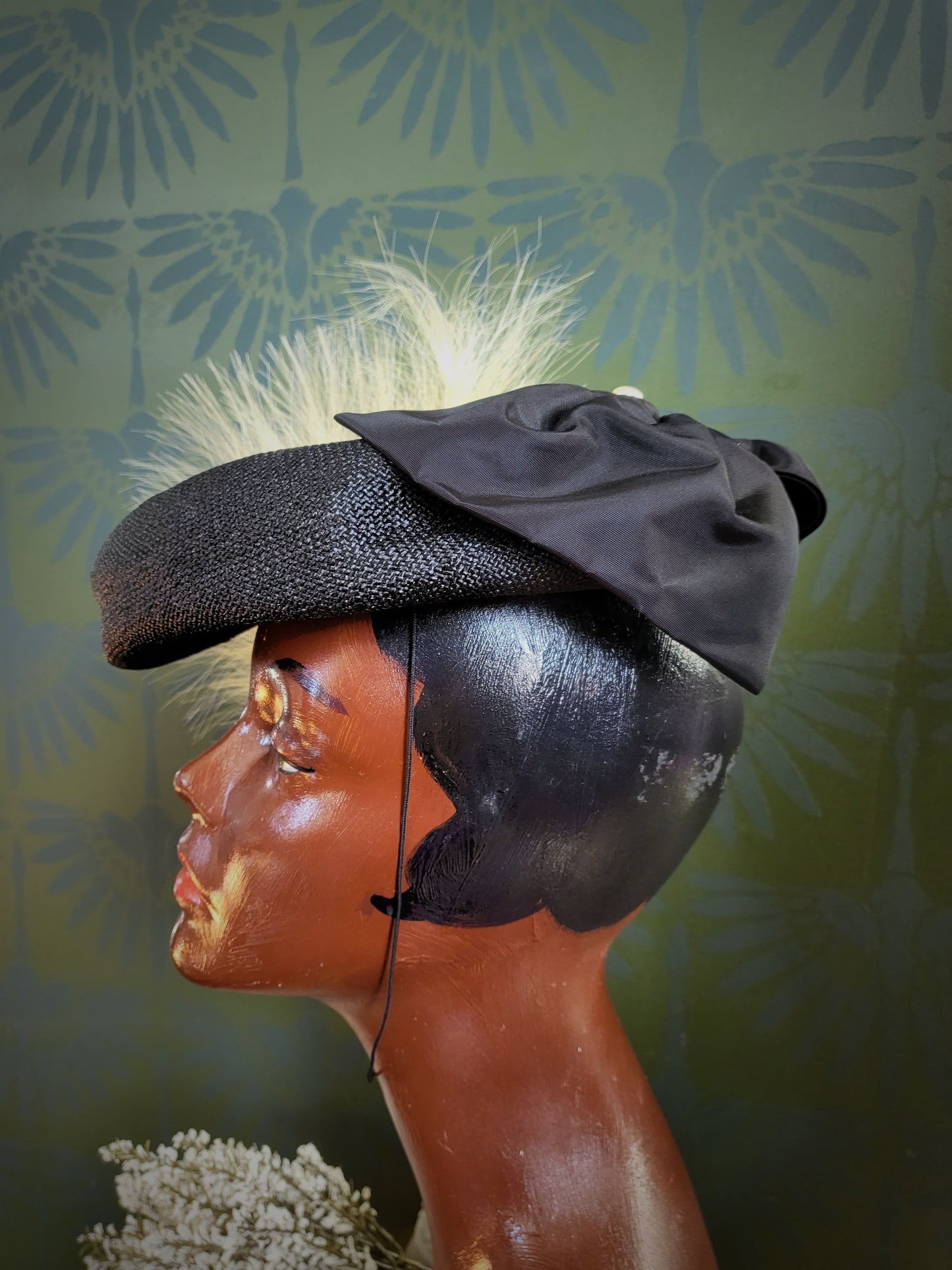 HAT86 - Vintage 1950's "Mr. Charles" Black Woven Topper with Bow