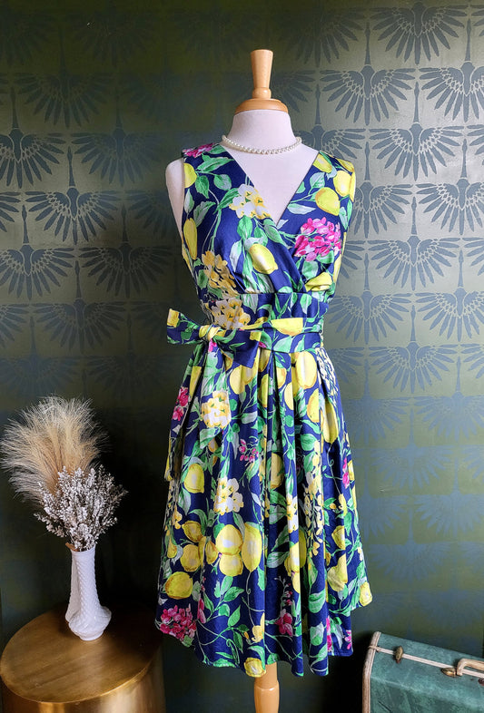 STYLE 1027 - 1950's Style Lemon Floral Fit & Flare Dress