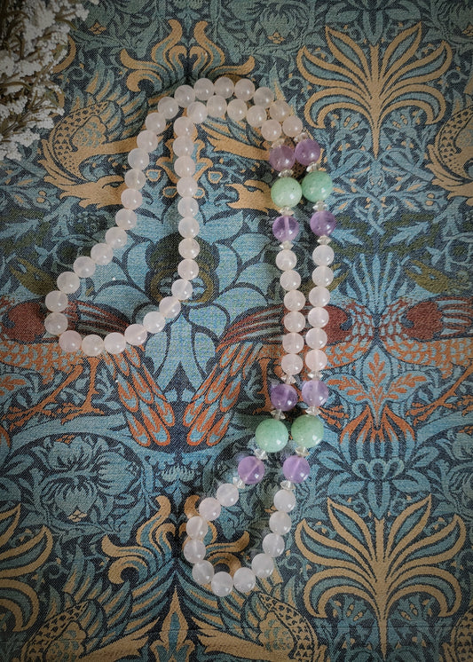 STYLE 7012 - Vintage Rose Quartz, Amethyst, and Aventurine Beaded Necklace