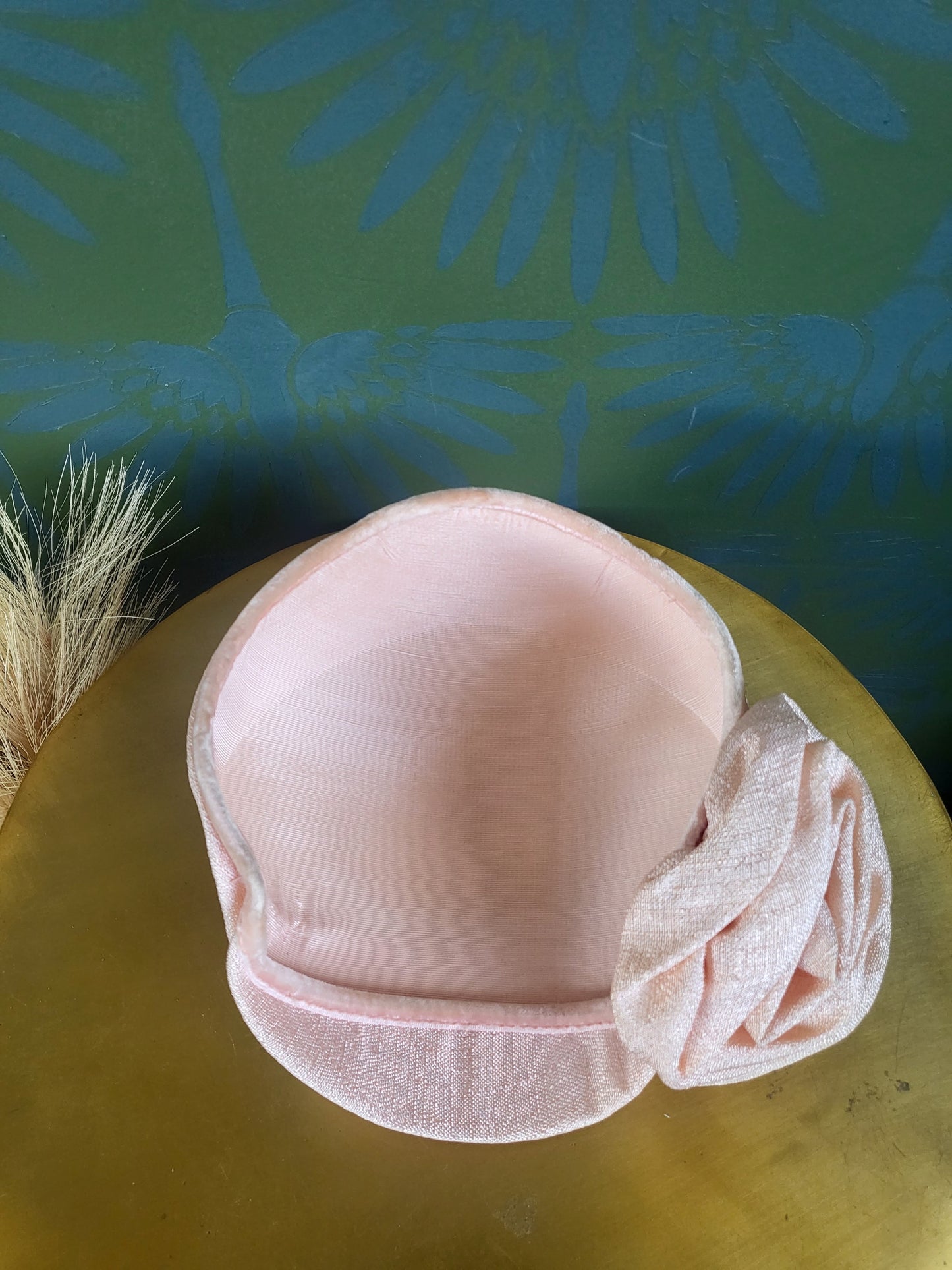 SOLD - Vintage 1950's Peachy Pink Crescent Topper with Rosette