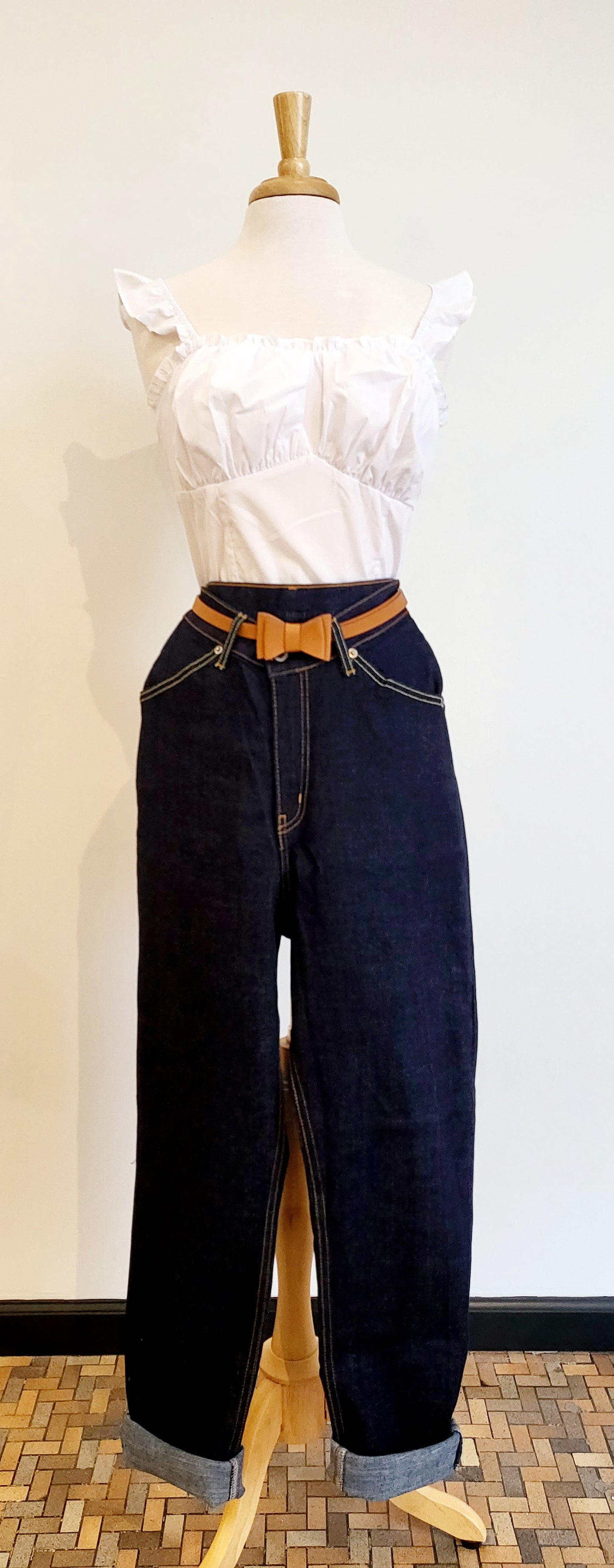 High Waisted Skinny Denim Jeans-Dark Blue