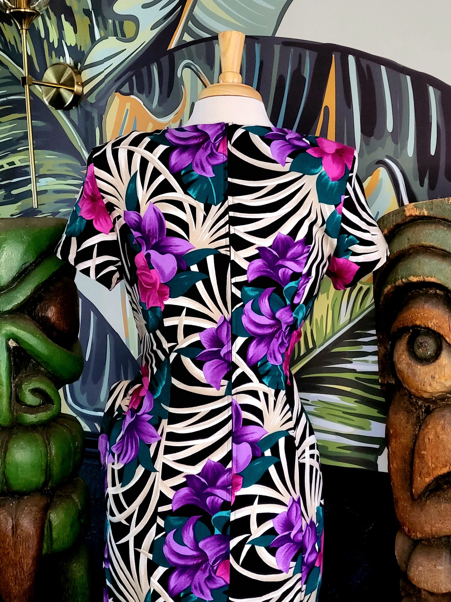 SOLD - Vintage 1980's Does 1940's "S.L. Fashions" Tropical Sarong Dress