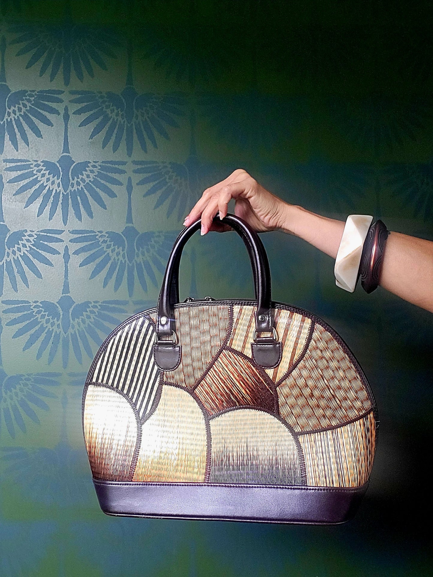 "Le Sac" Woven Straw Color Block Sachel