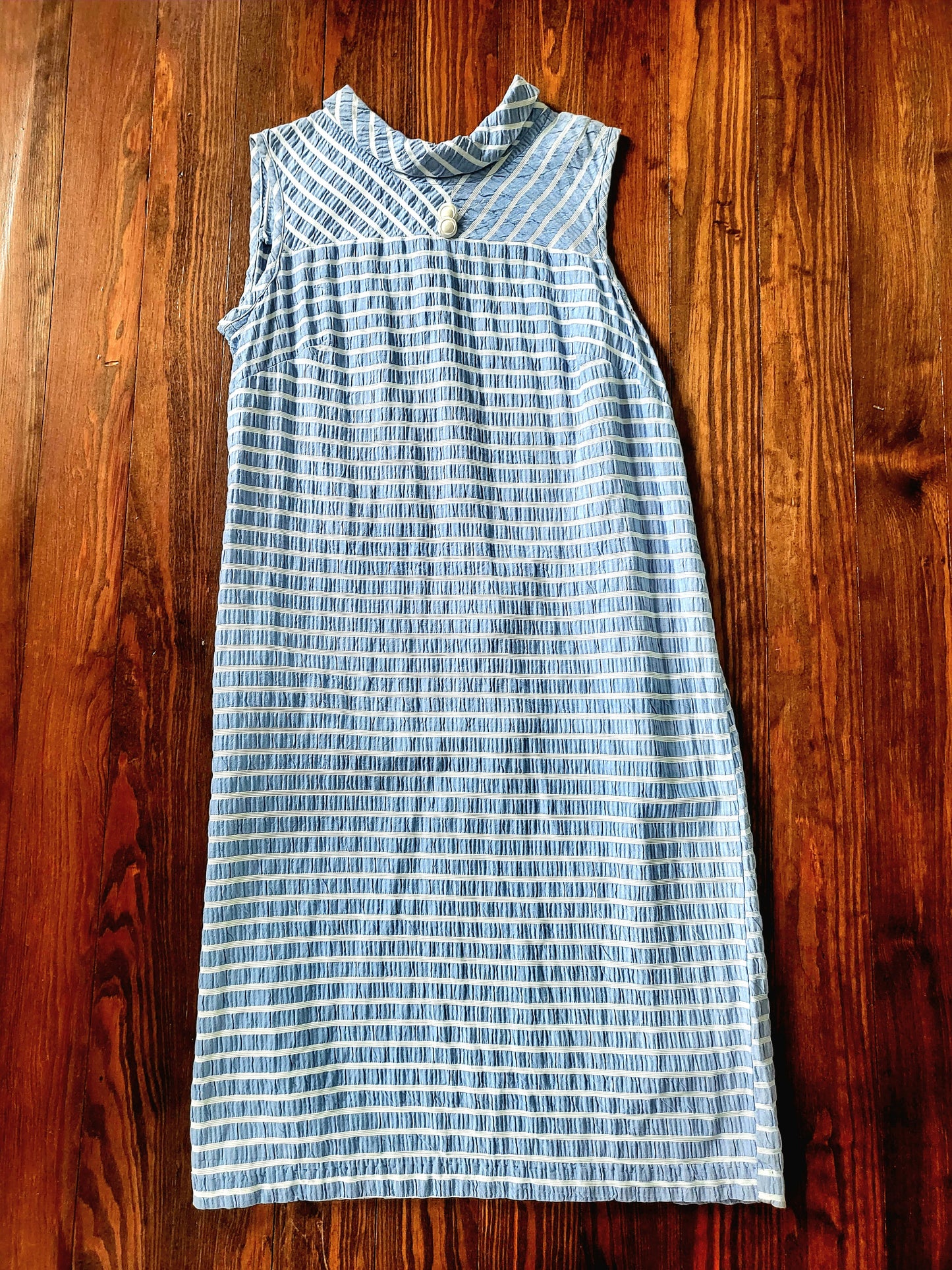 Vintage 1960's Periwinkle and White Striped Seersucker Shift Dress