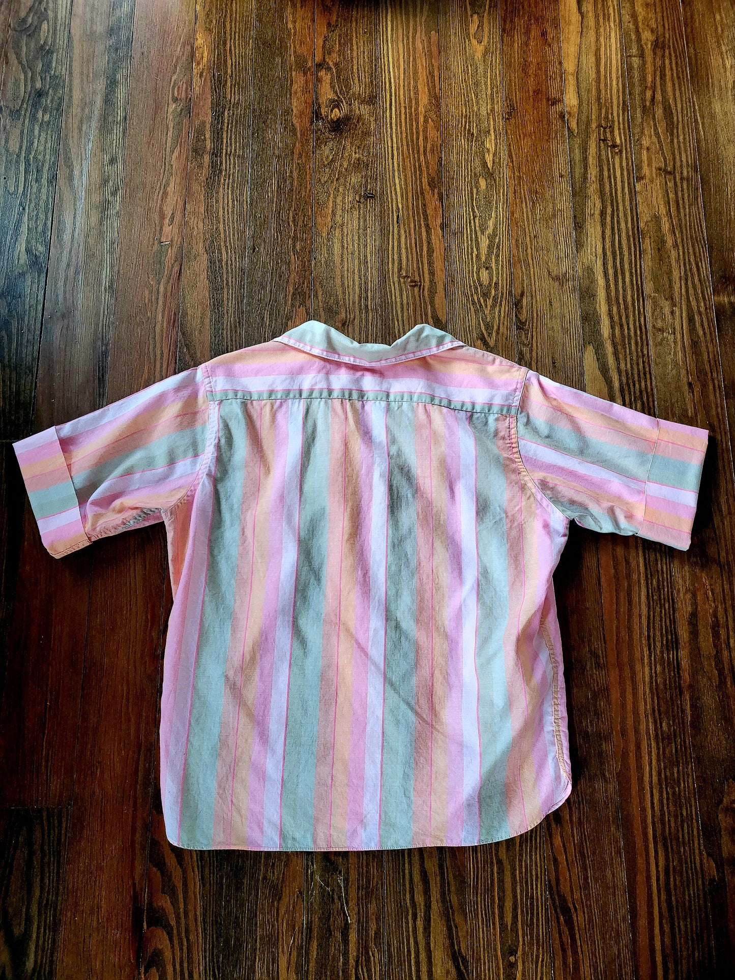 SOLD - Vintage 1950's-1960's Blousemaker by Arrow Striped Cotton Blouse - Pink/Peach