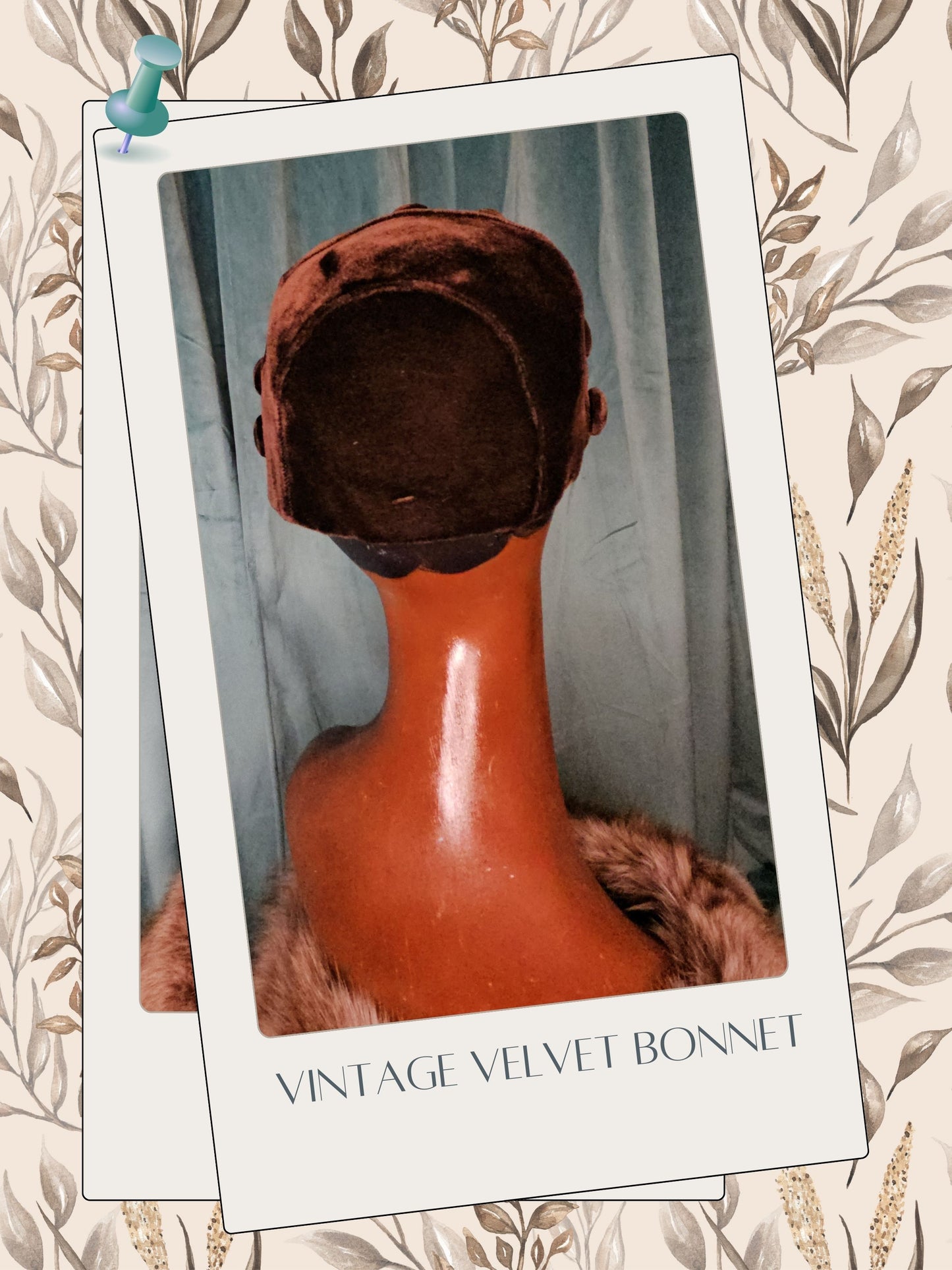 Vintage Brown Velvet Bonnet Cap