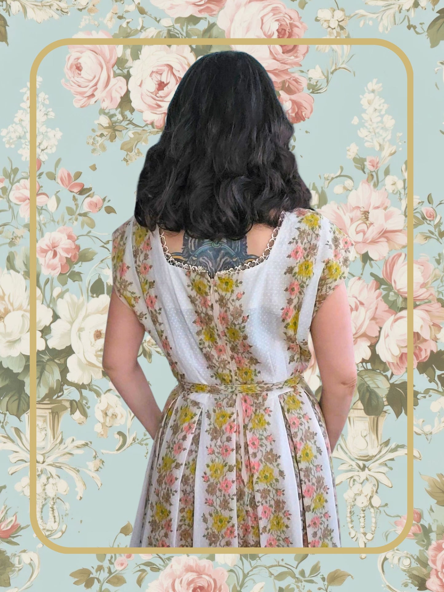 Vintage Swiss Dot Floral Dress