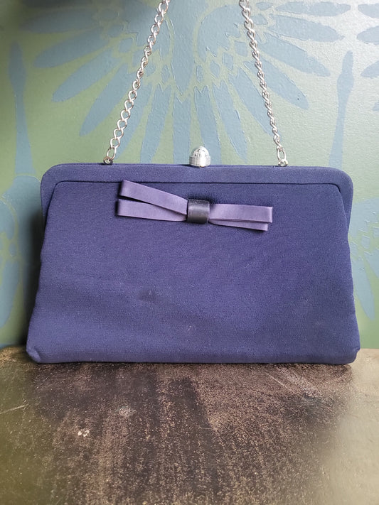 SOLD - Vintage 1940's-1950's Navy Satin Evening Handbag