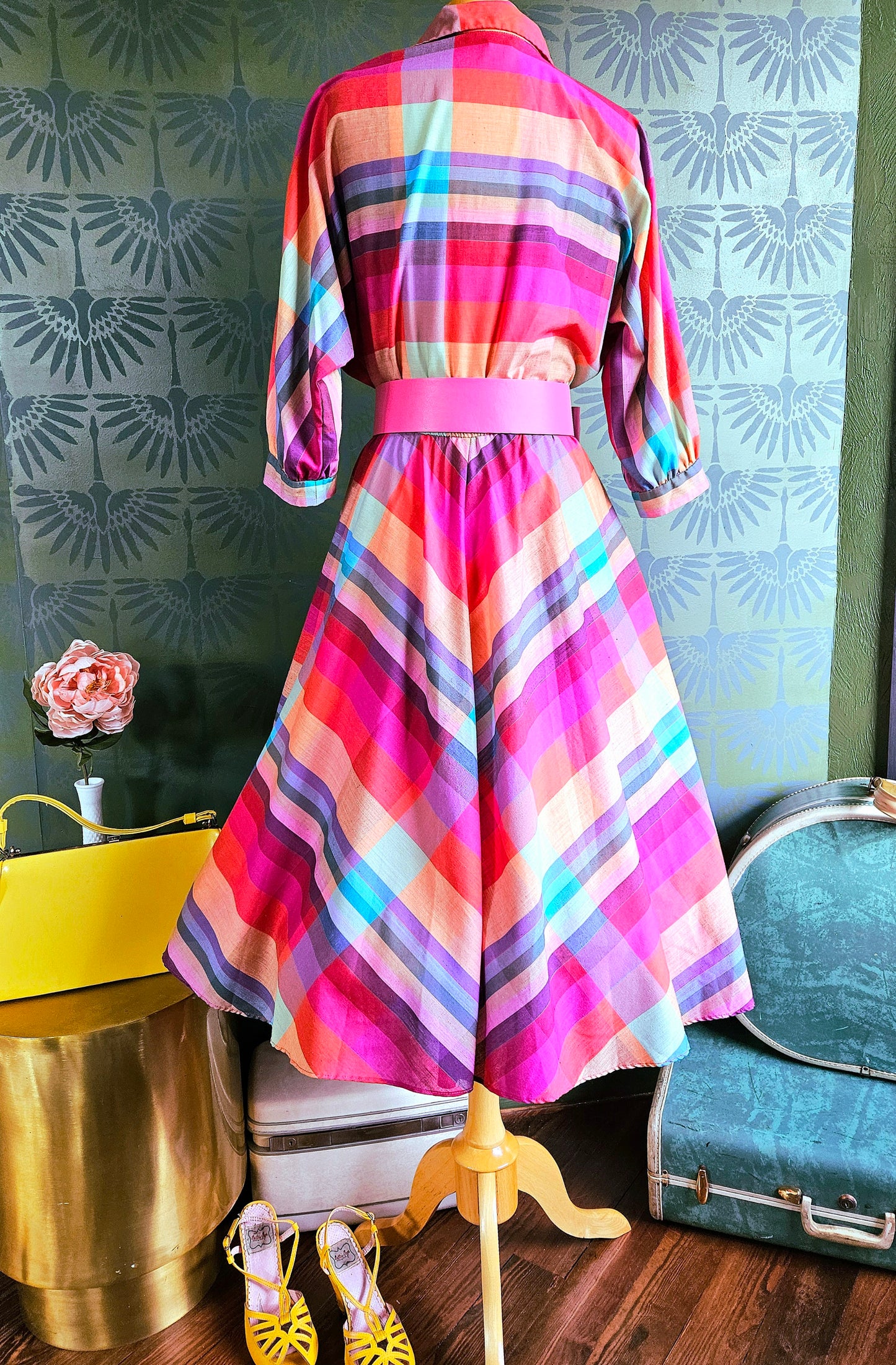 SOLD - Vintage 1980's "j. ellis" 1950's Style Rainbow Shirtwaist Dress