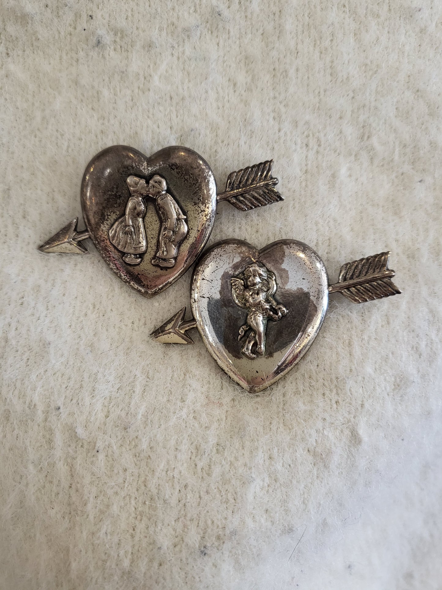 Vintage Arrow Through The Heart Brooch Set (Set of 2)