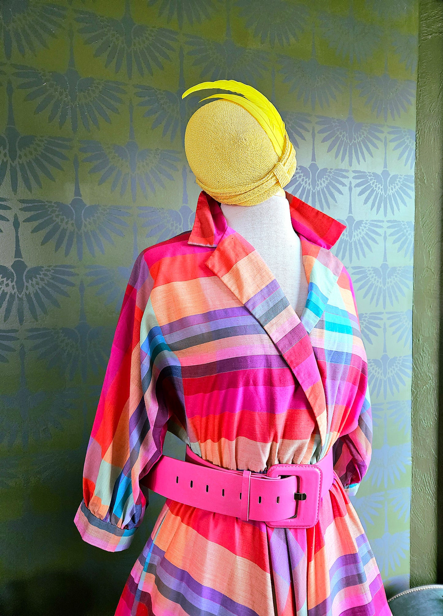 SOLD - Vintage 1980's "j. ellis" 1950's Style Rainbow Shirtwaist Dress