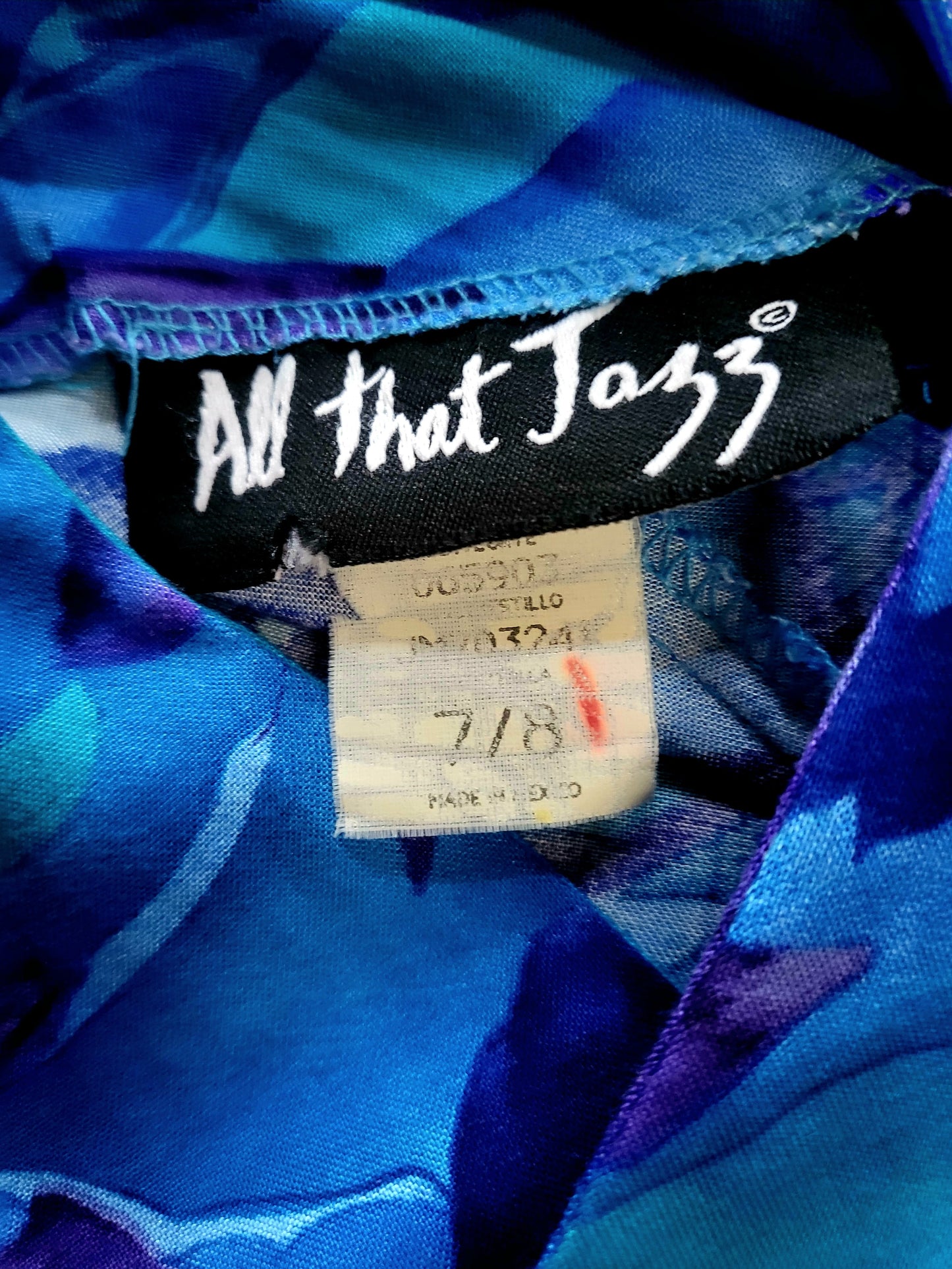 SOLD - Vintage "All That Jazz" Tropical Leaf Print Sun Dress - Blue/Purple