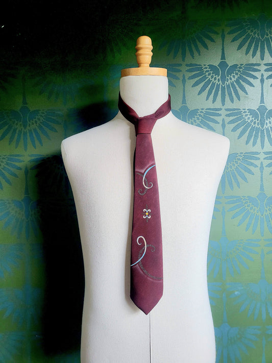 SOLD - Vintage 1940's-1950's Wedgefield Cravat Rayon Hand Painted Neck Tie