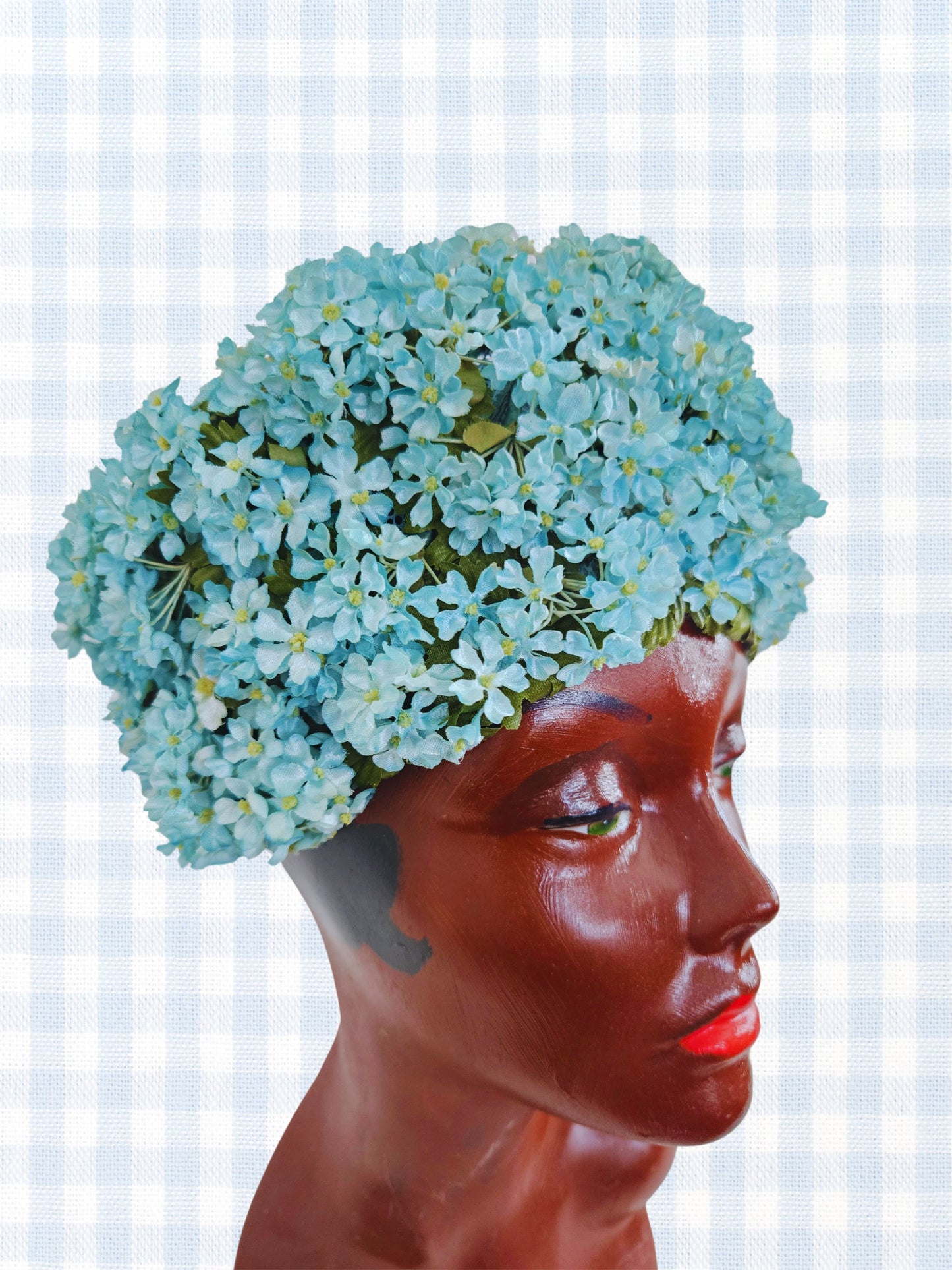 SOLD - Vintage 1950's-1960's "Wesco" Blue Floral Volume Pillbox Topper