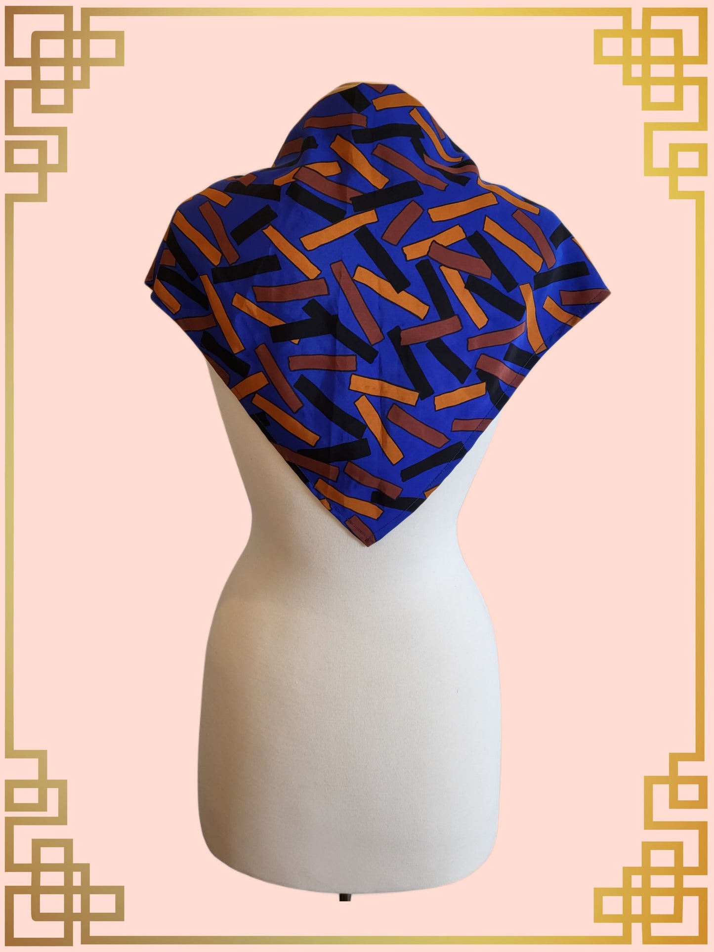 Vintage Triangle Scarf - Cobalt Blue Abstracts