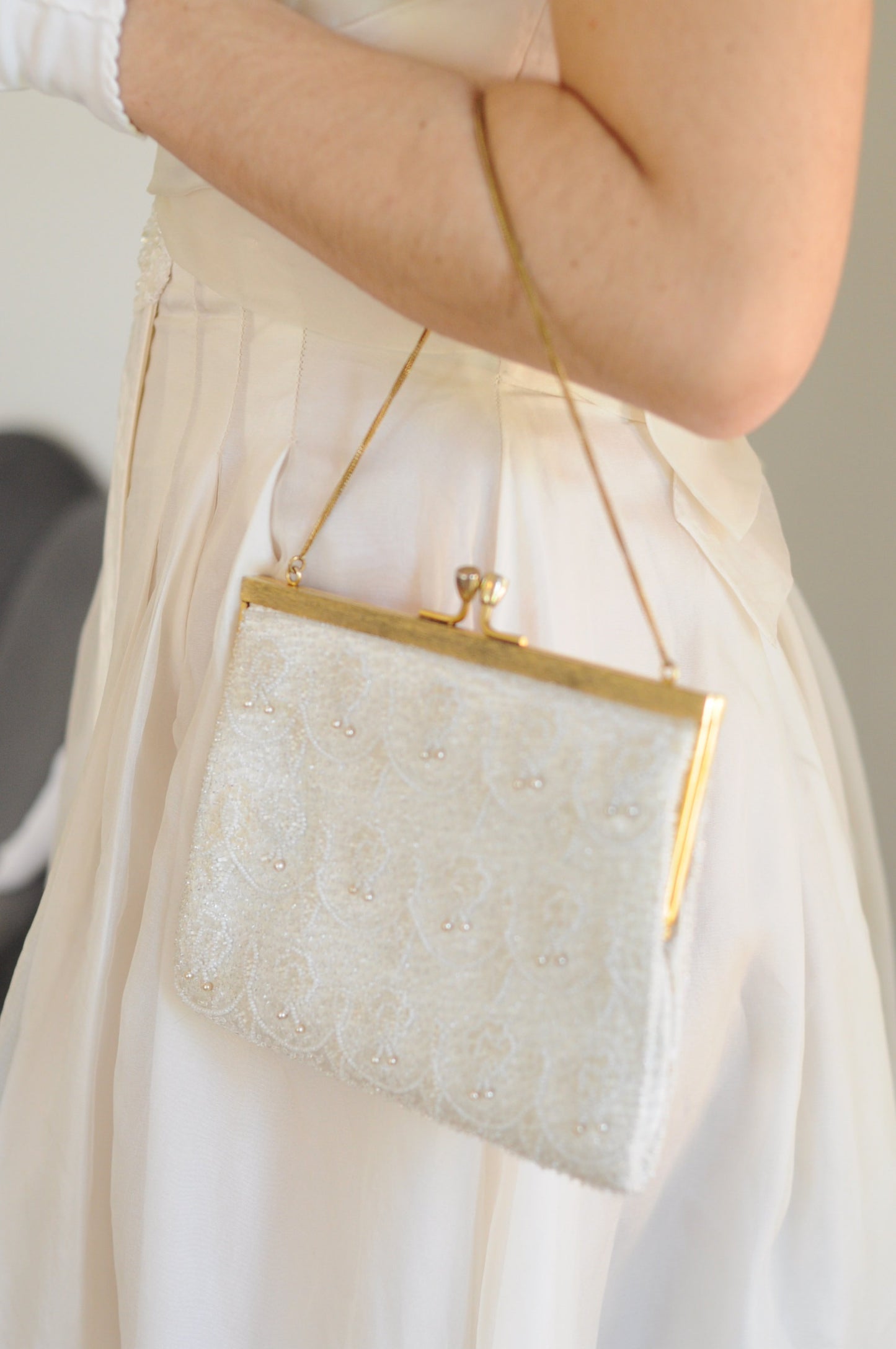 STYLE 2001 - Vintage 1950's White Satin and Bead Evening Bag