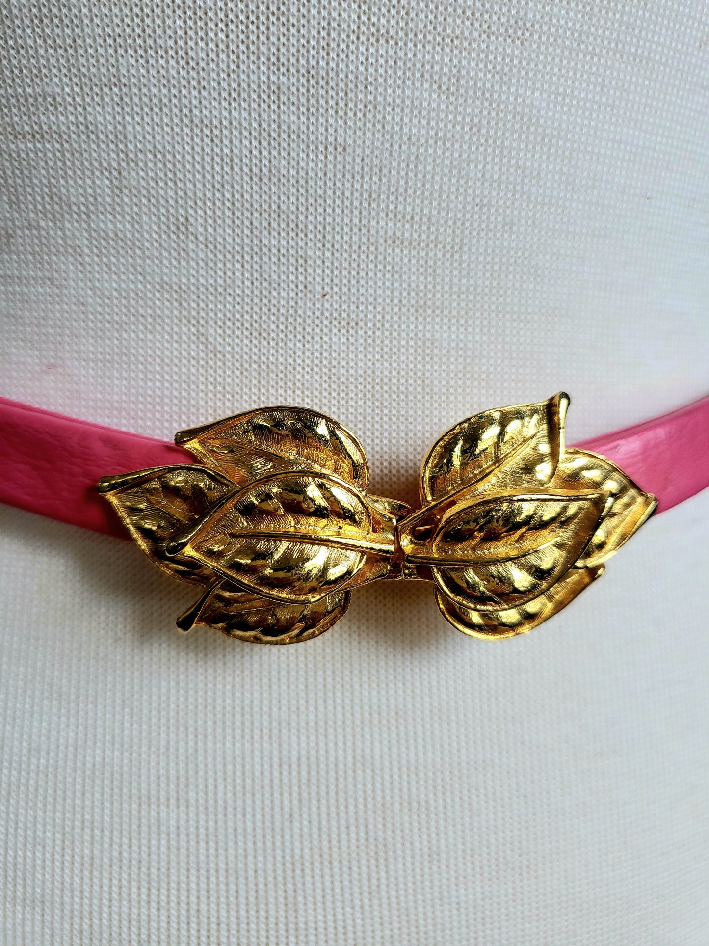 Vintage Pink Belt  With Golden Leaf Clasp