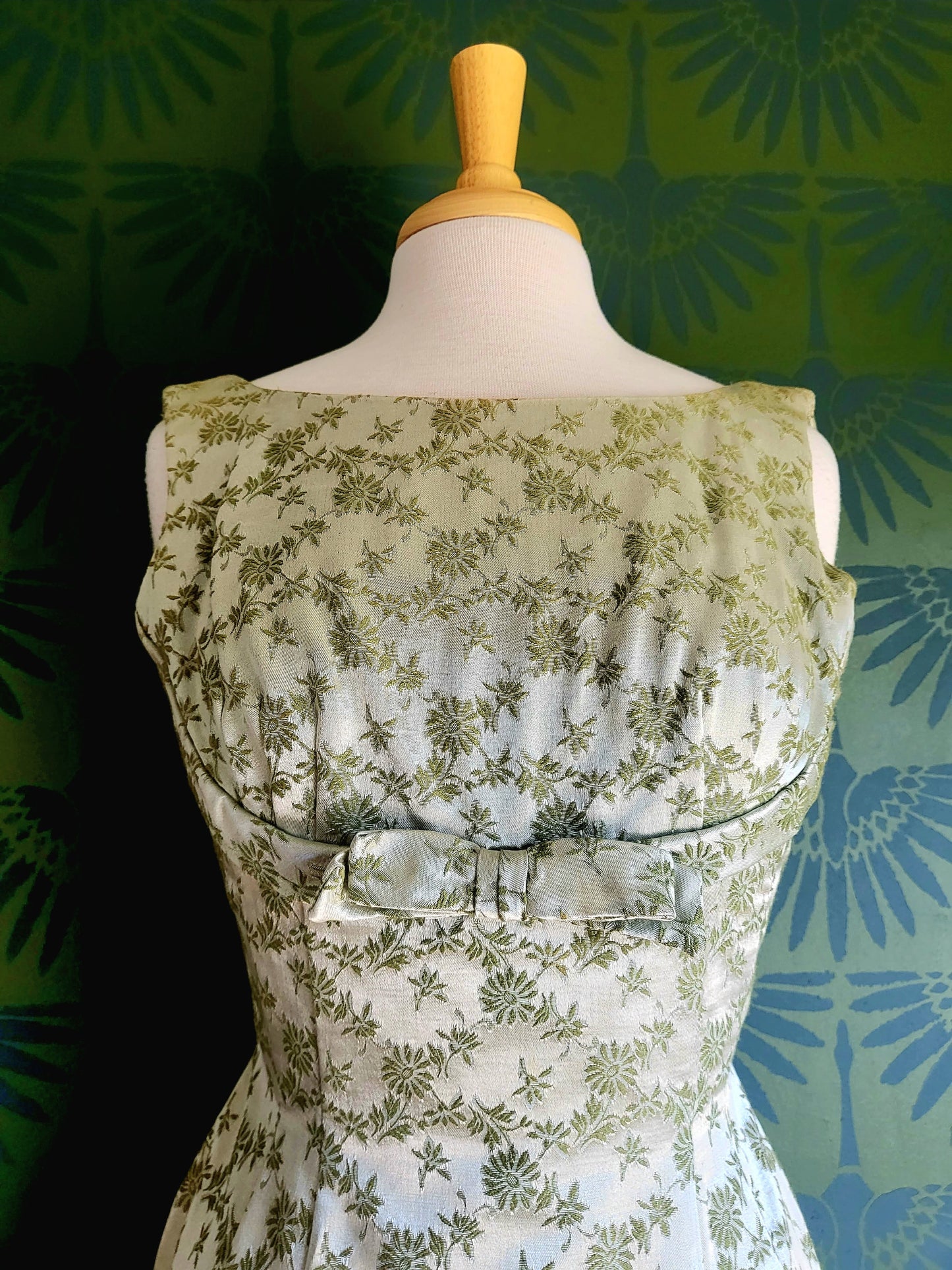 Vintage 1950's-1960's Carol Craig Sage Green Brocade Wiggle Dress with Bolero