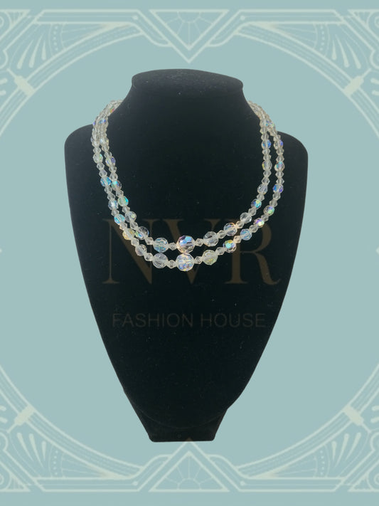 SOLD - Vintage Faux Crystal Bead Double Strand Necklace