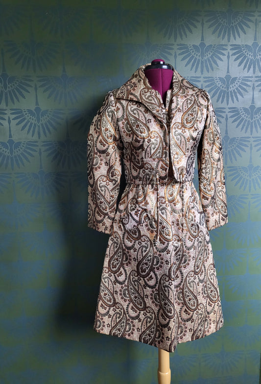 SOLD - Vintage 1960's Kent Original Metallic Bronze Paisley Short Gown with Jacket