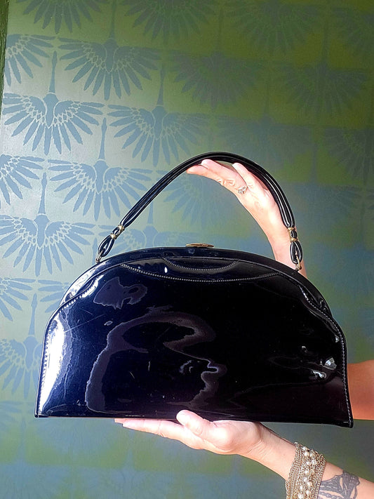 SOLD - Vintage 1950's AETNA Black Patent Leather Handbag