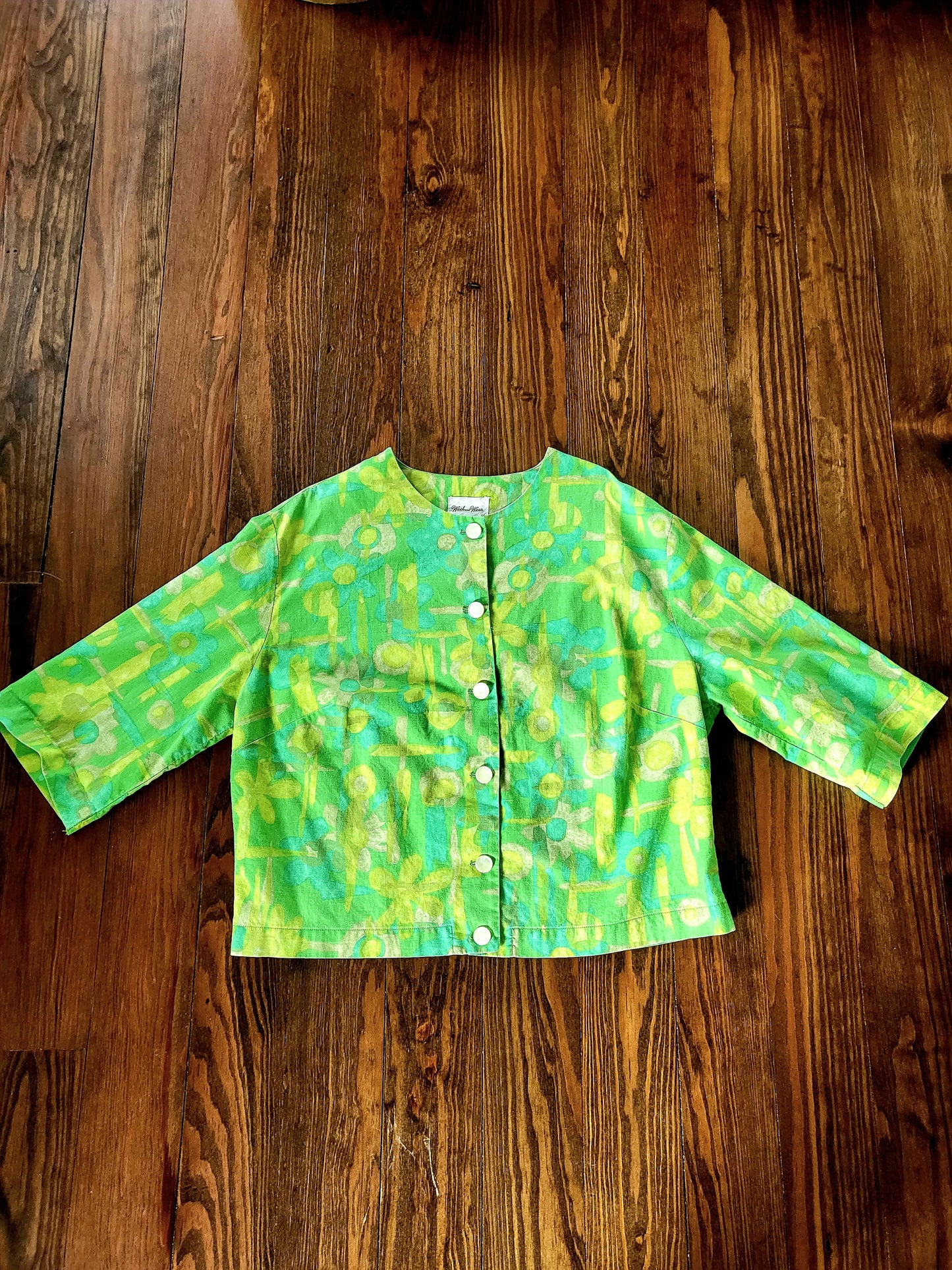 SOLD - Vintage 1950's-1960's Abstract Flower Blouse - Green