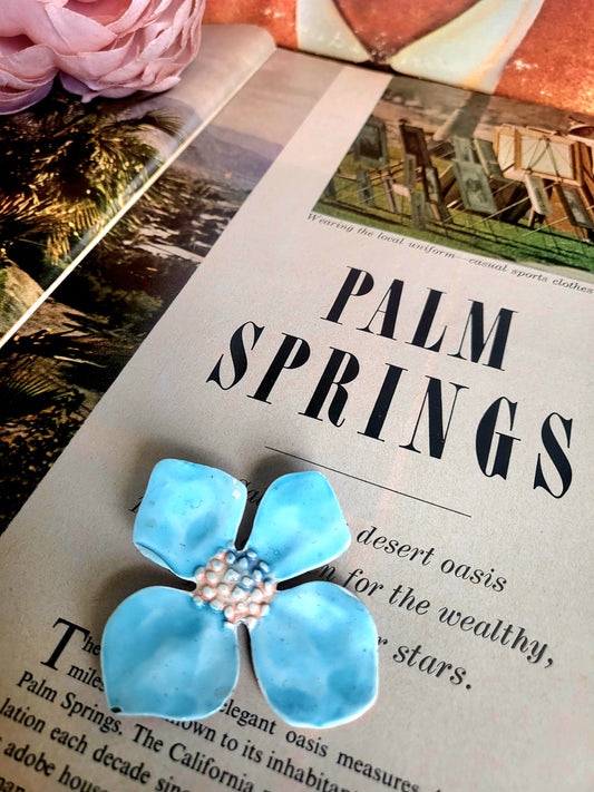 SOLD - Vintage Pale Blue Enamel Flower Brooch