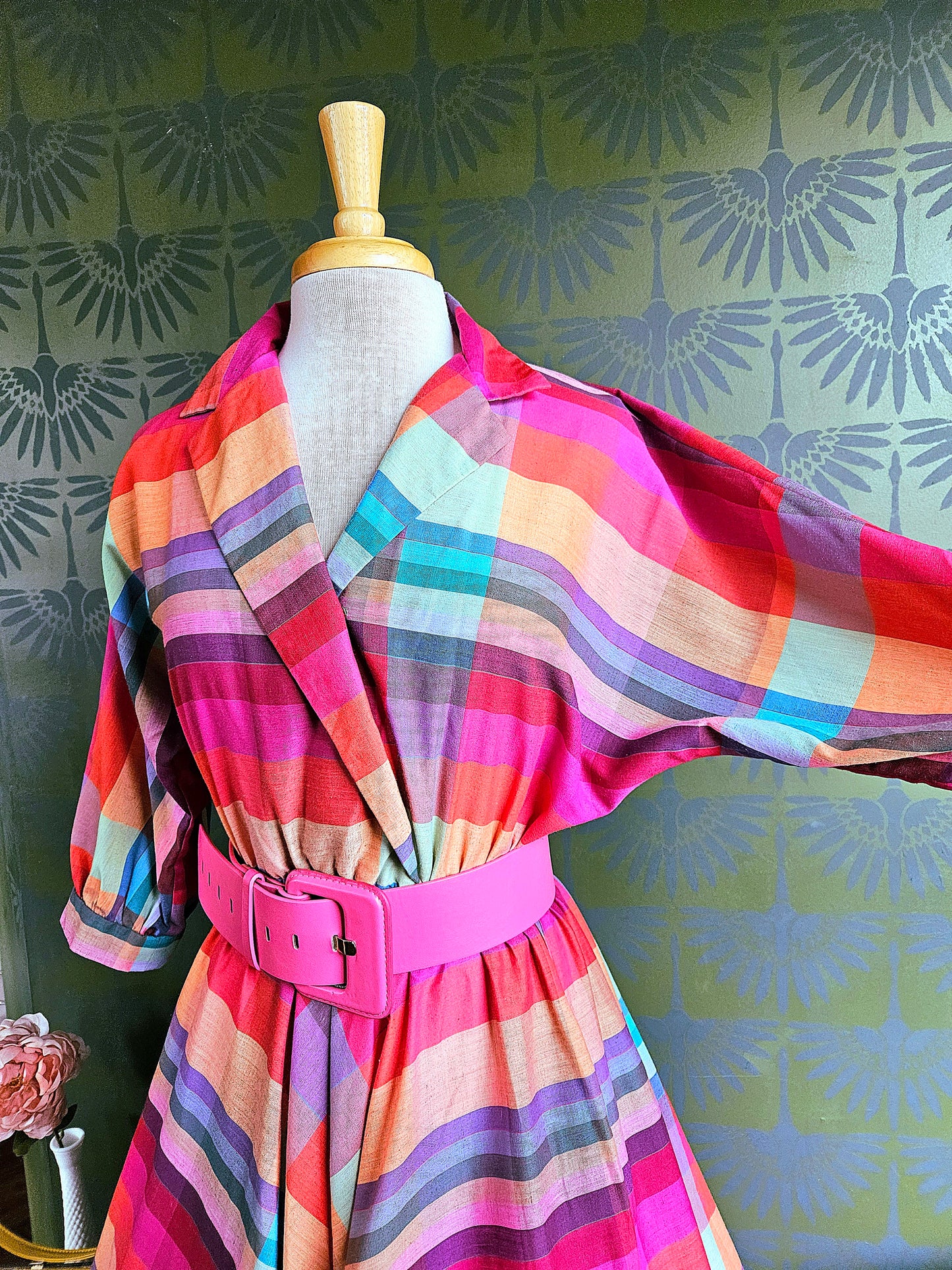 SOLD - Vintage 1980's "j. ellis" 1950's Style Rainbow Shirtwaist Dress