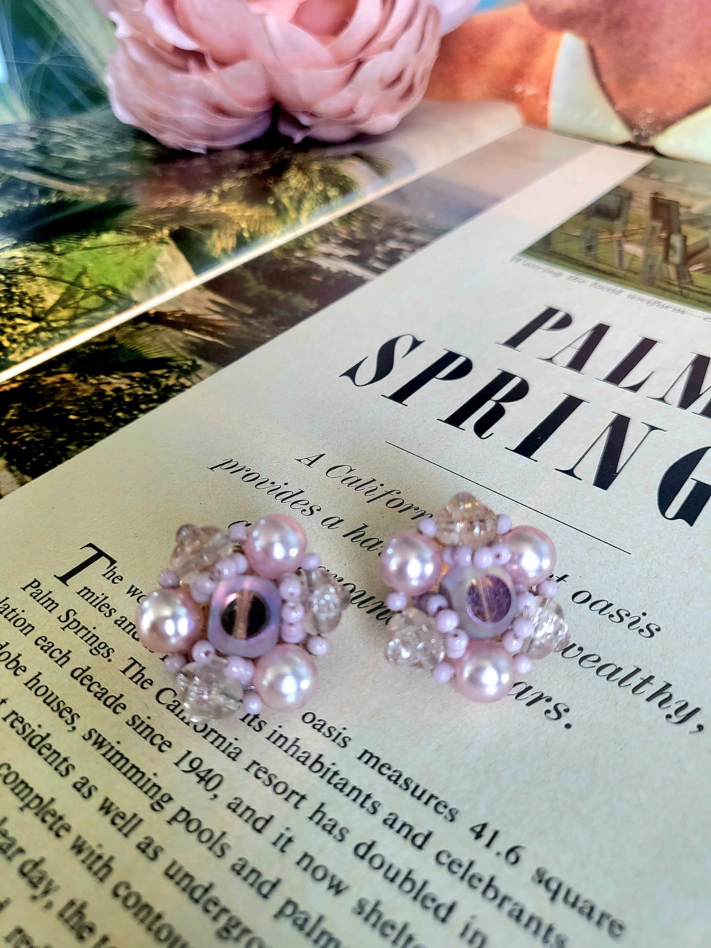 SOLD - Vintage Blush Pink Beaded Studs (Clip-on)