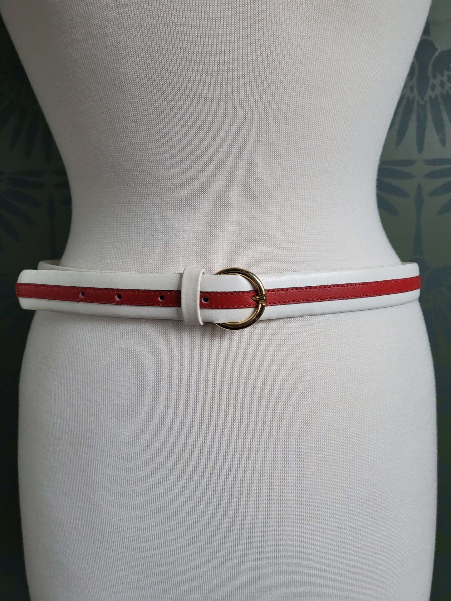 SOLD - Vintage "Rodier" Red and White Striped Leather Belt