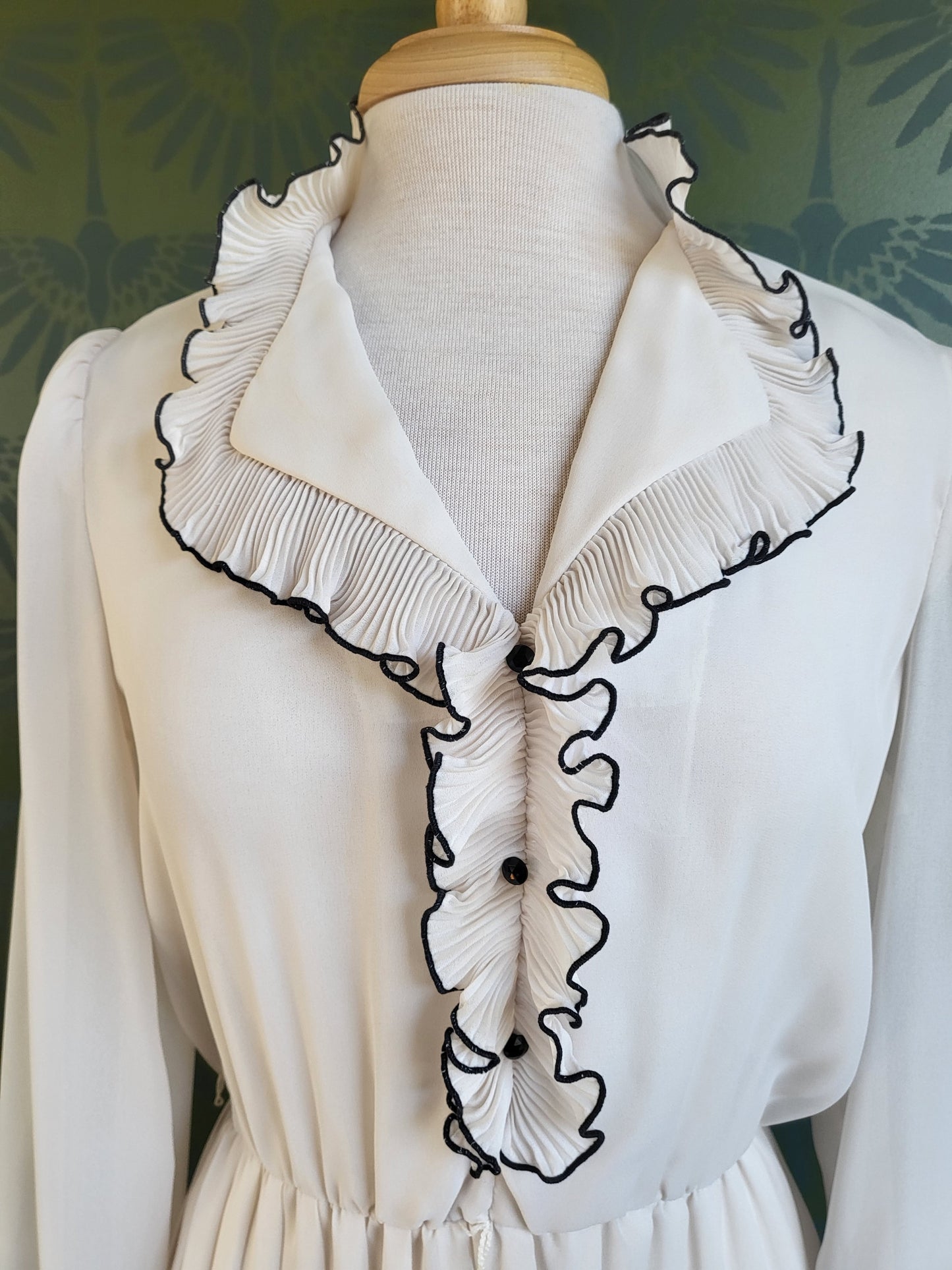 SOLD - Vintage Lady Carol of New York Ivory Dress with Neck Ruffle