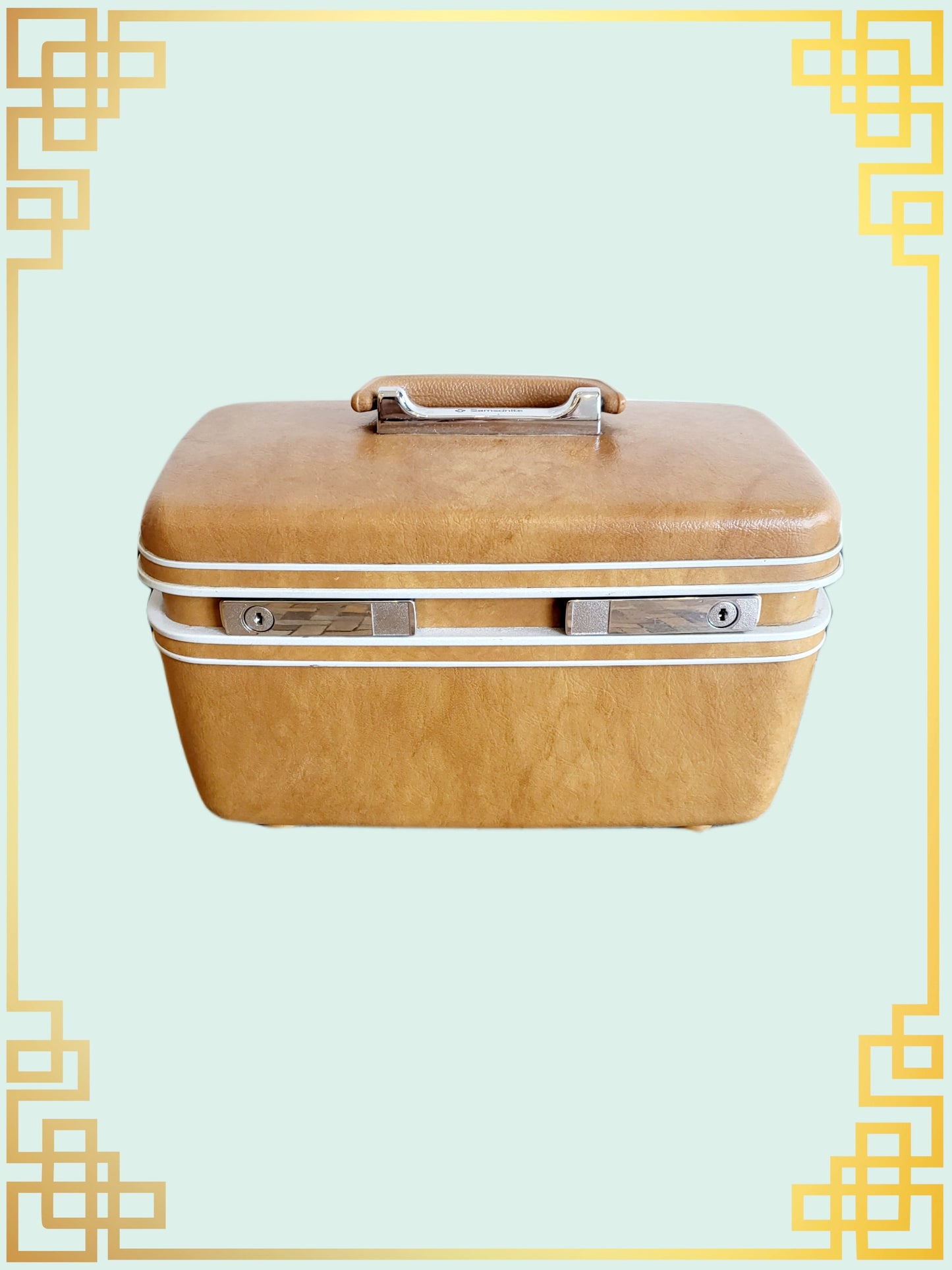 Vintage Samsonite Cosmetic Train Case/Hard Luggage- Camel (Mirror and Tray)