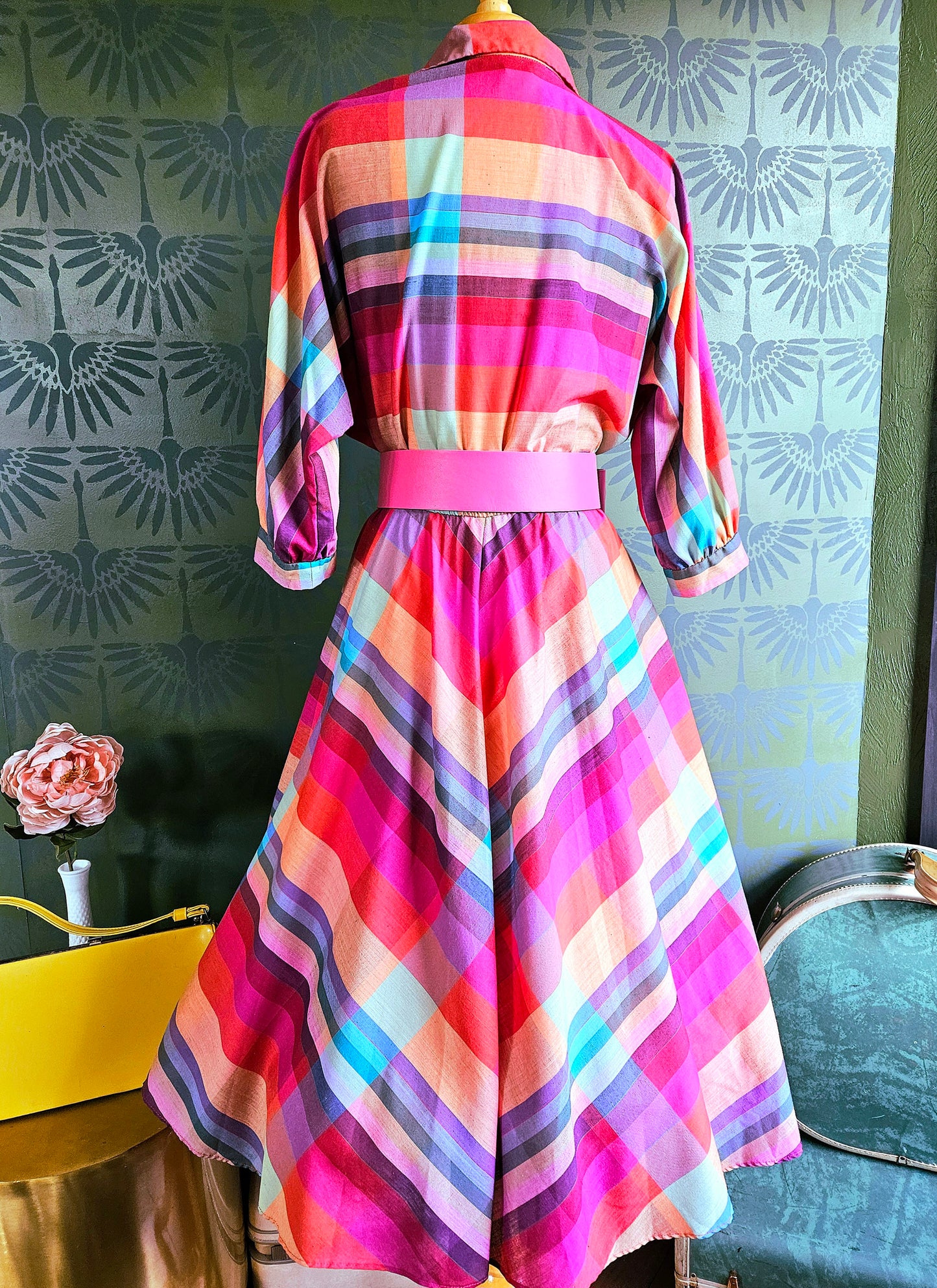 SOLD - Vintage 1980's "j. ellis" 1950's Style Rainbow Shirtwaist Dress