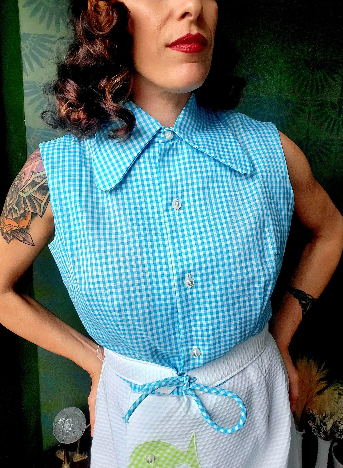 SOLD - Vintage 1960's The Spectator for B. Altman & Co. Blue Check with Fish A-line Dress