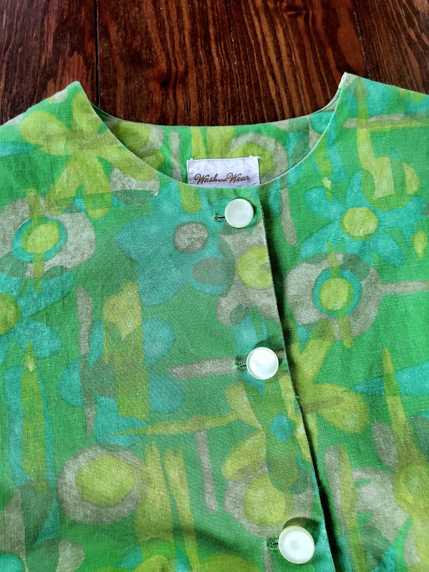 SOLD - Vintage 1950's-1960's Abstract Flower Blouse - Green