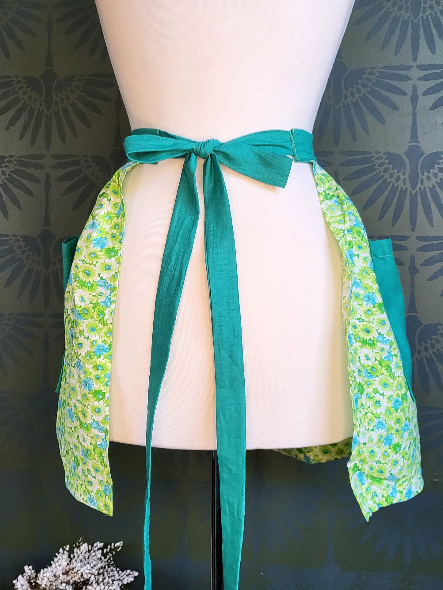 Apron 01Rep - Teal & Green Floral Half Apron