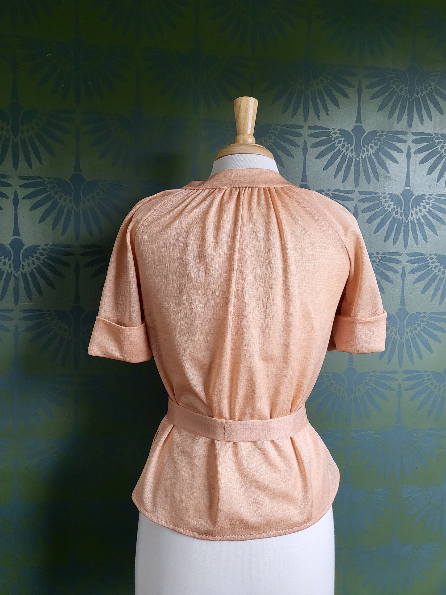 SOLD - Vintage 1970's Peach Blouse with Tie Belt