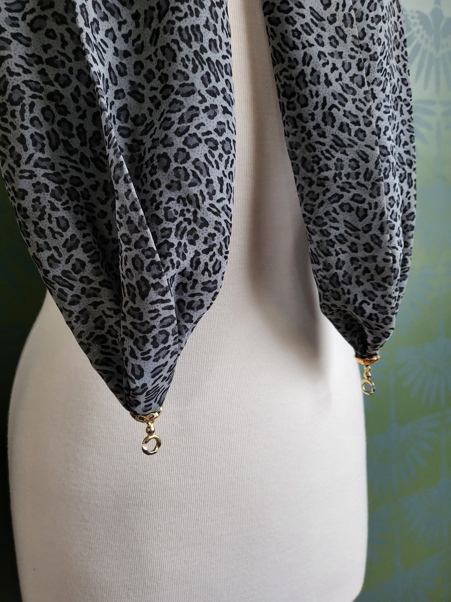 Gray Leopard Print Chiffon Scarf