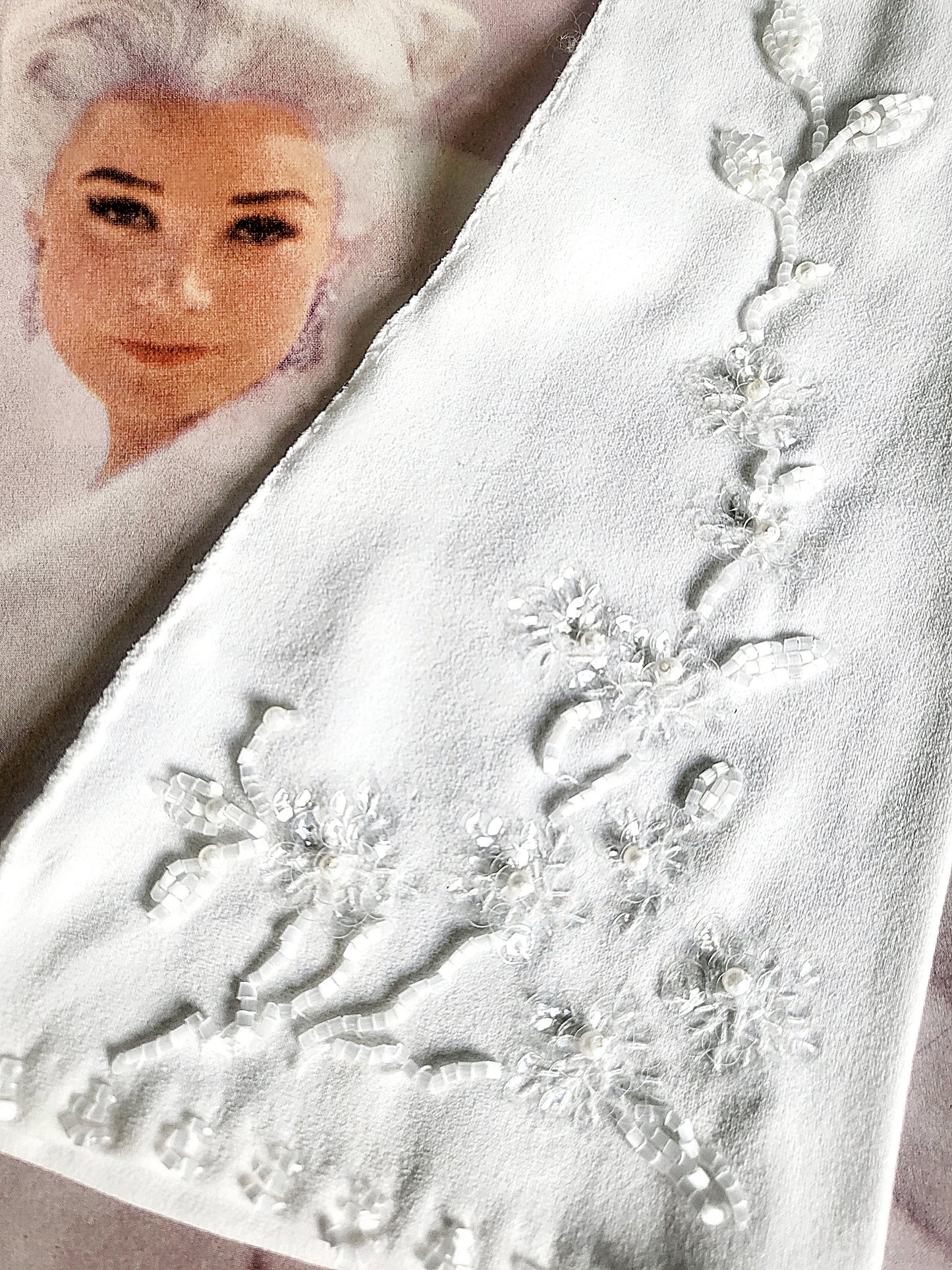 STYLE 3007 - Vintage 1950's-1960's White Nylon Floral Beaded Long Gloves