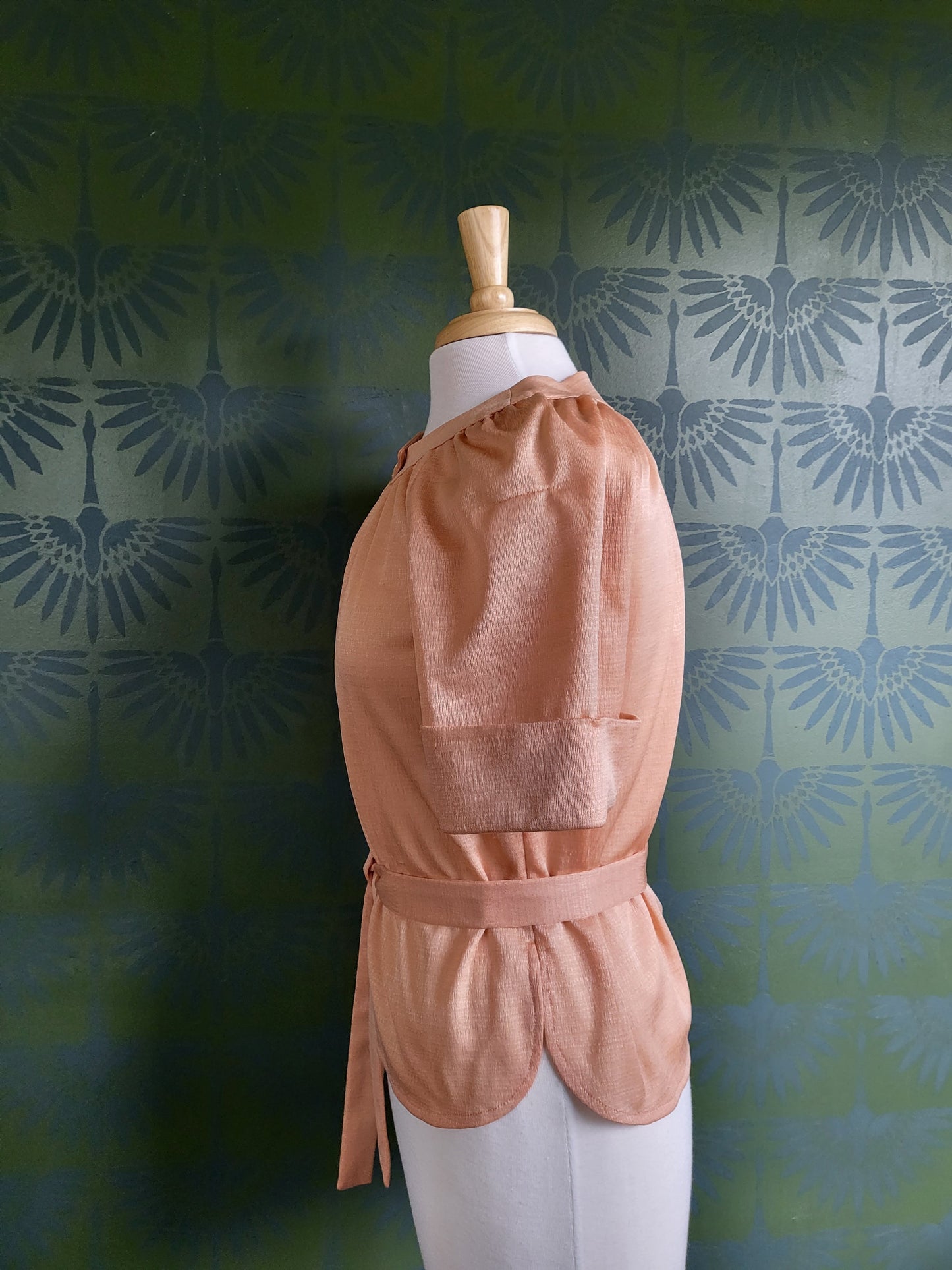 SOLD - Vintage 1970's Peach Blouse with Tie Belt