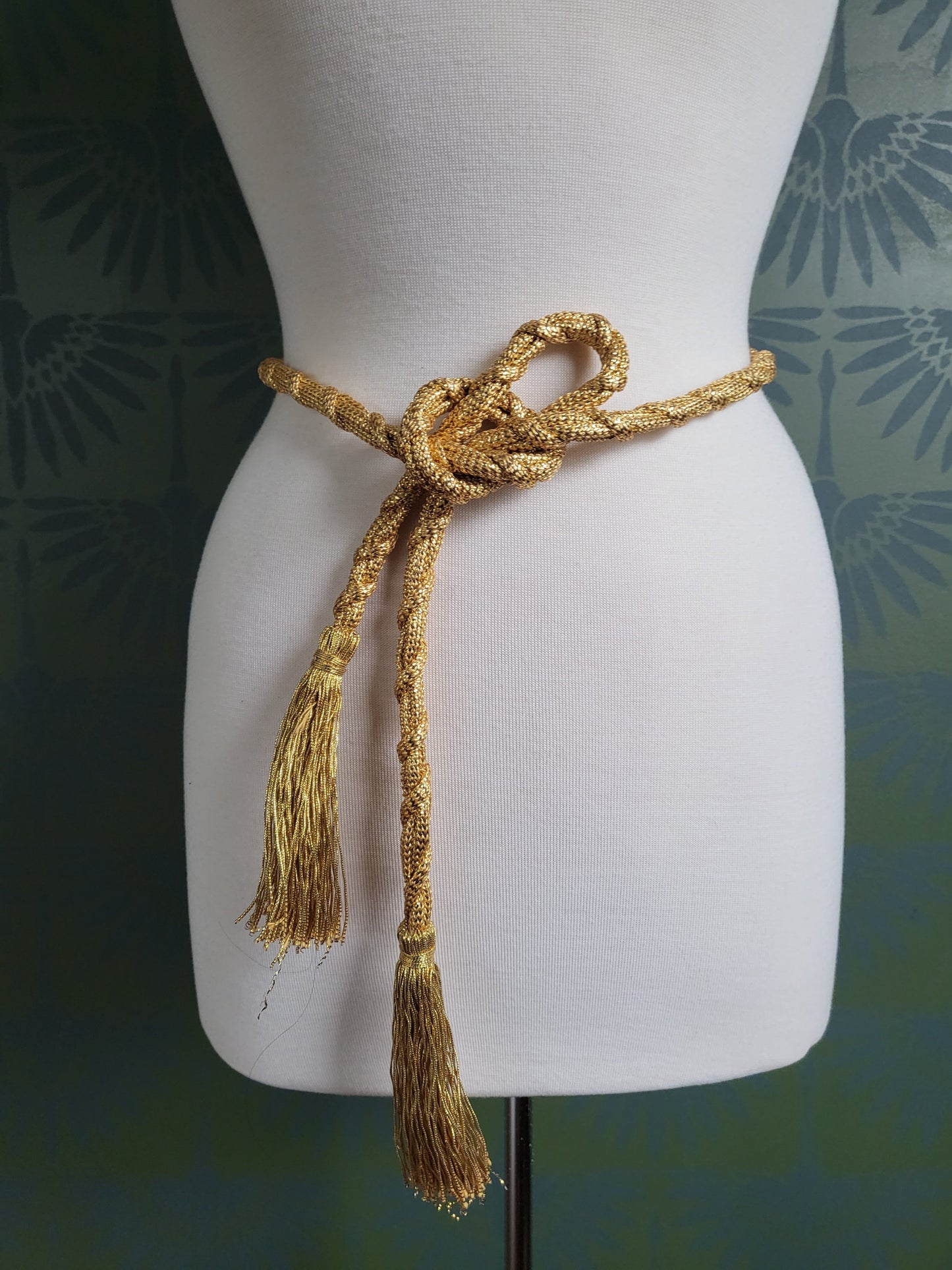 SOLD - Vintage Golden Woven Rope Belt with Tassels