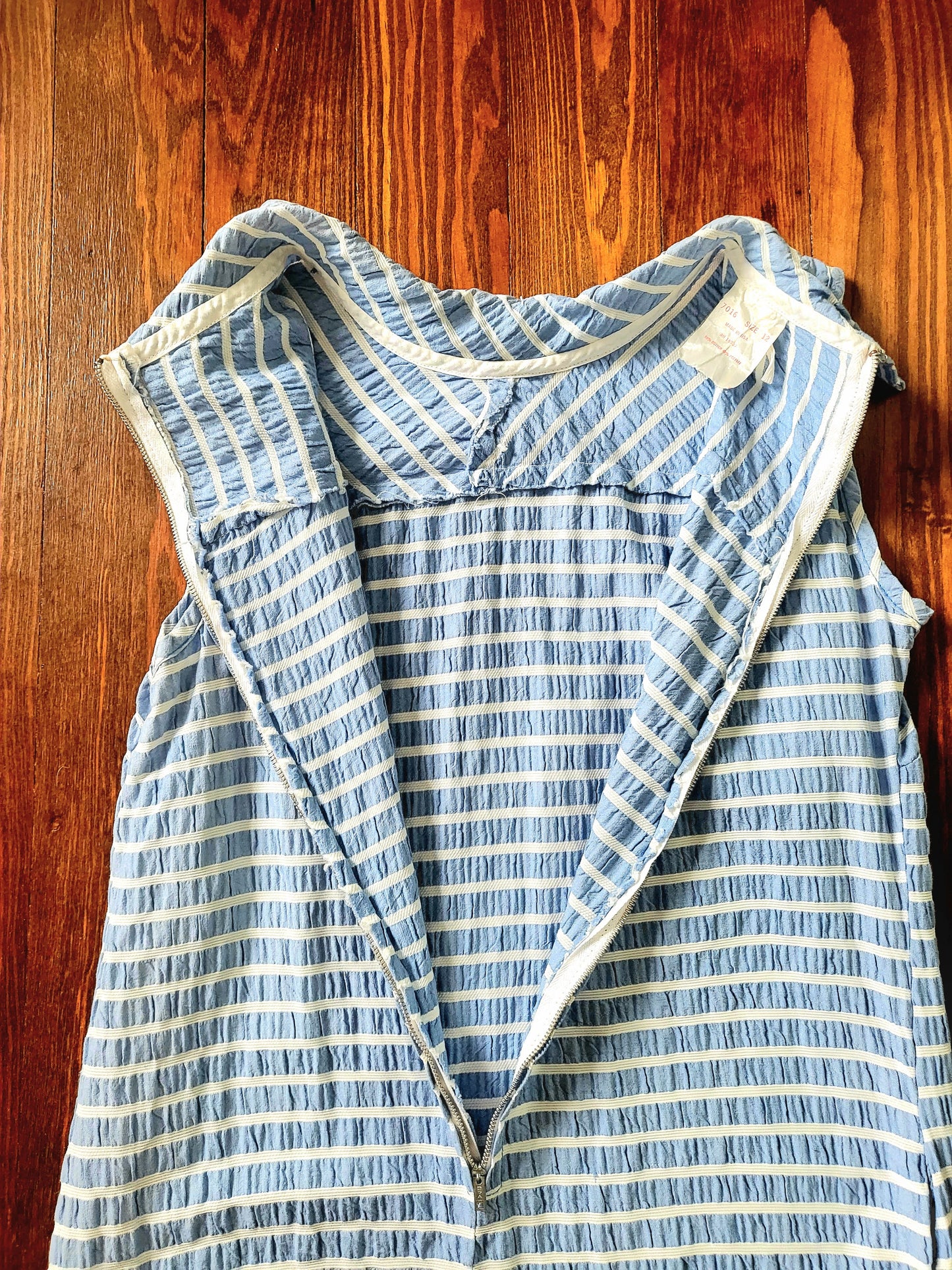 Vintage 1960's Periwinkle and White Striped Seersucker Shift Dress