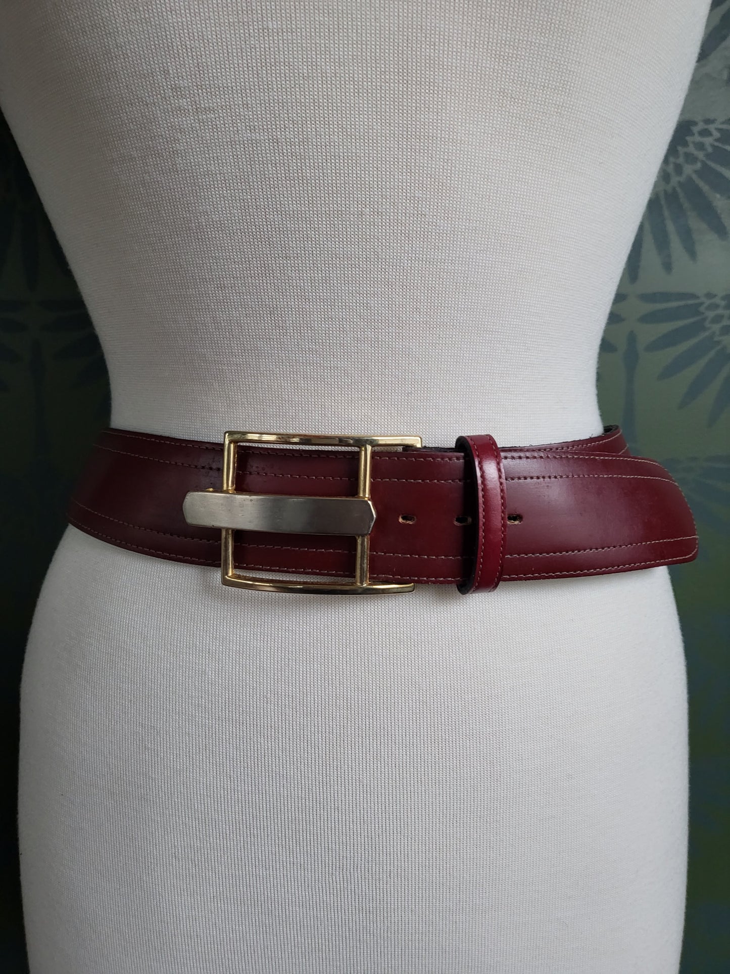 SOLD - Vintage Wide Burgundy Belt with Golden Buckle