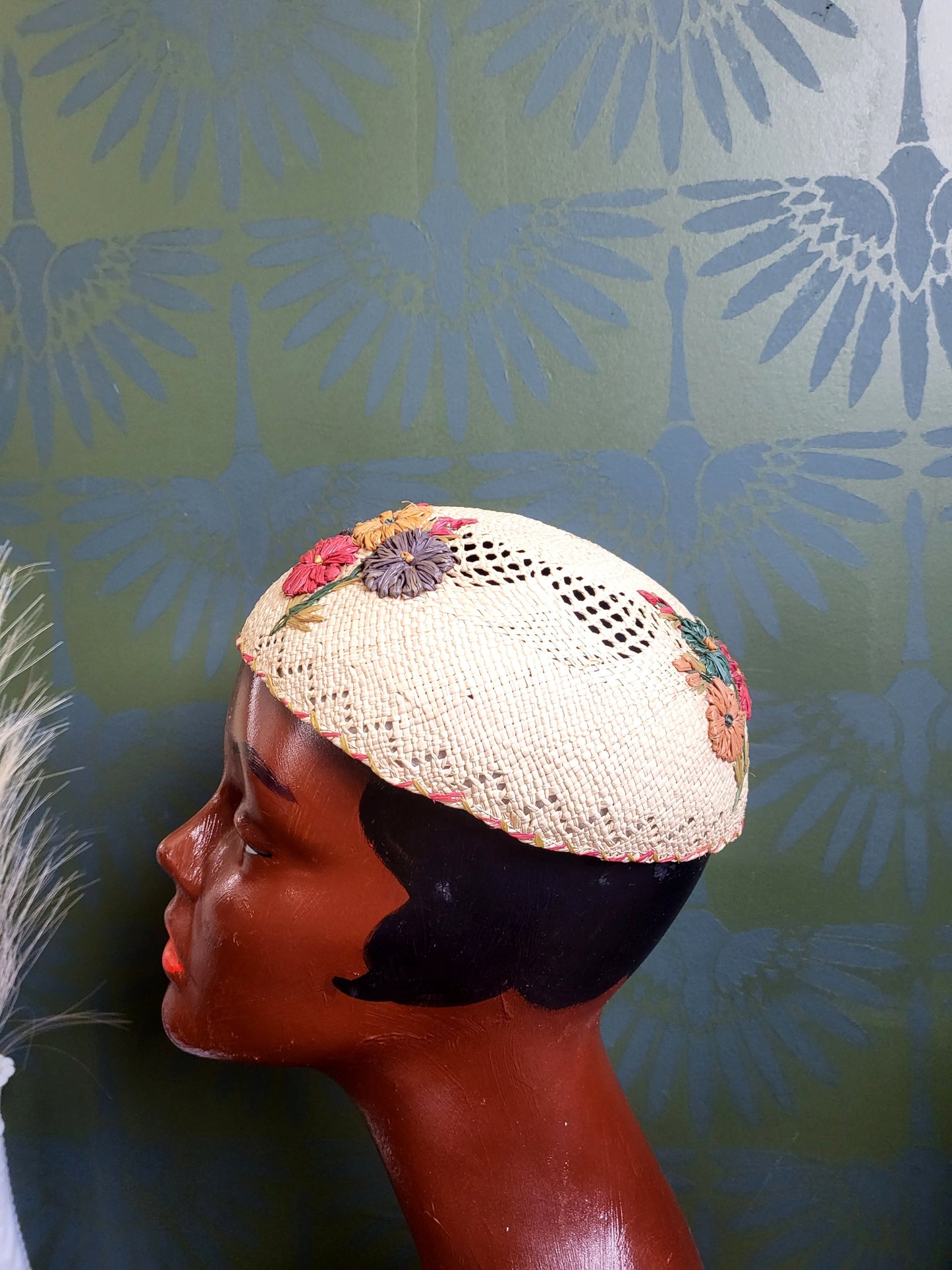 SOLD - Vintage 1950's Straw Flower Cap