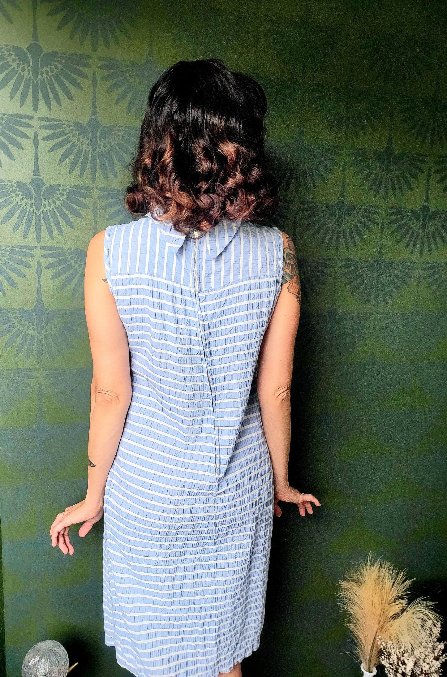 Vintage 1960's Periwinkle and White Striped Seersucker Shift Dress