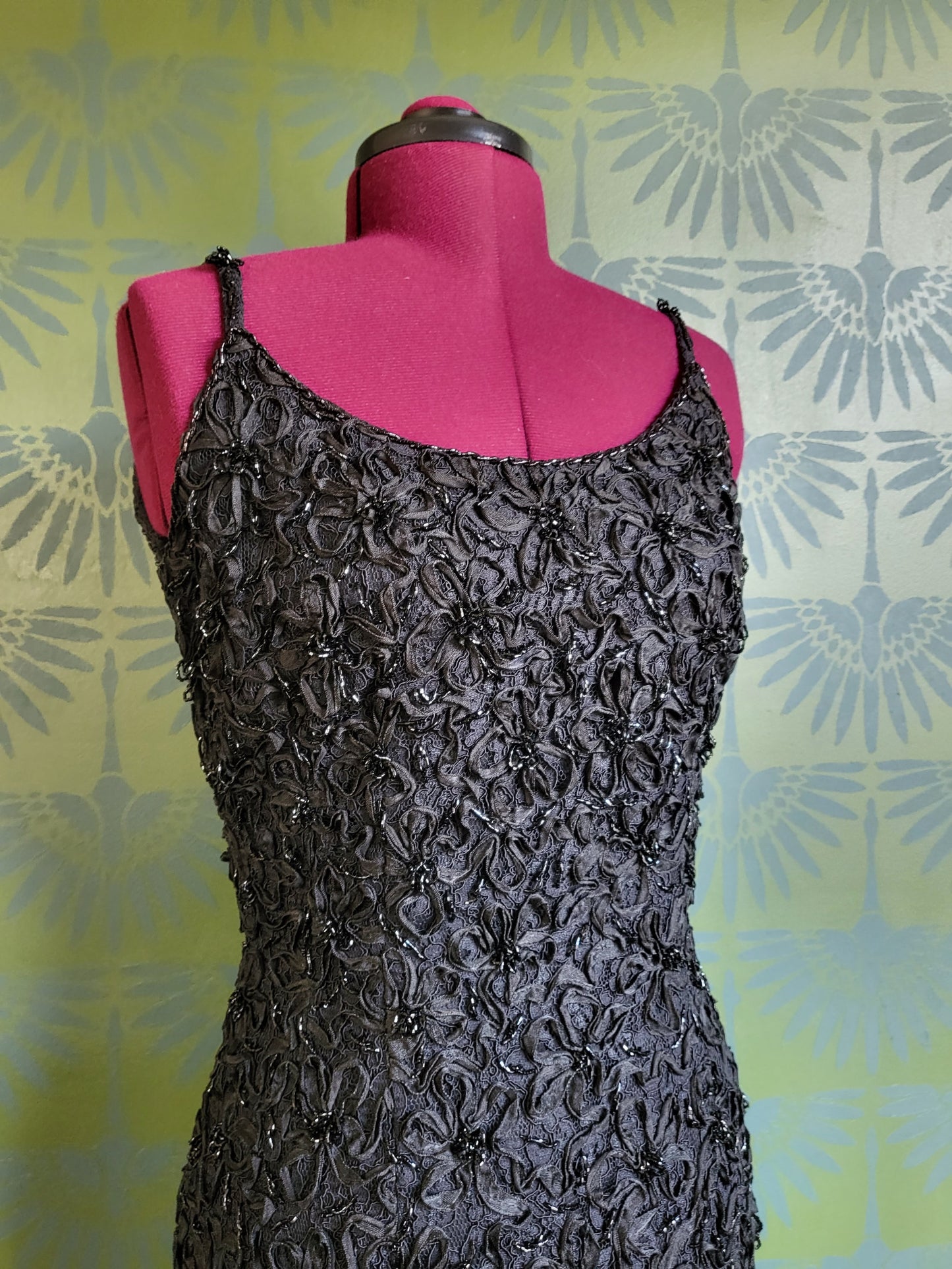 Vintage 1950's-1960's Cavanagh's Black Beaded Lace Wiggle Dress