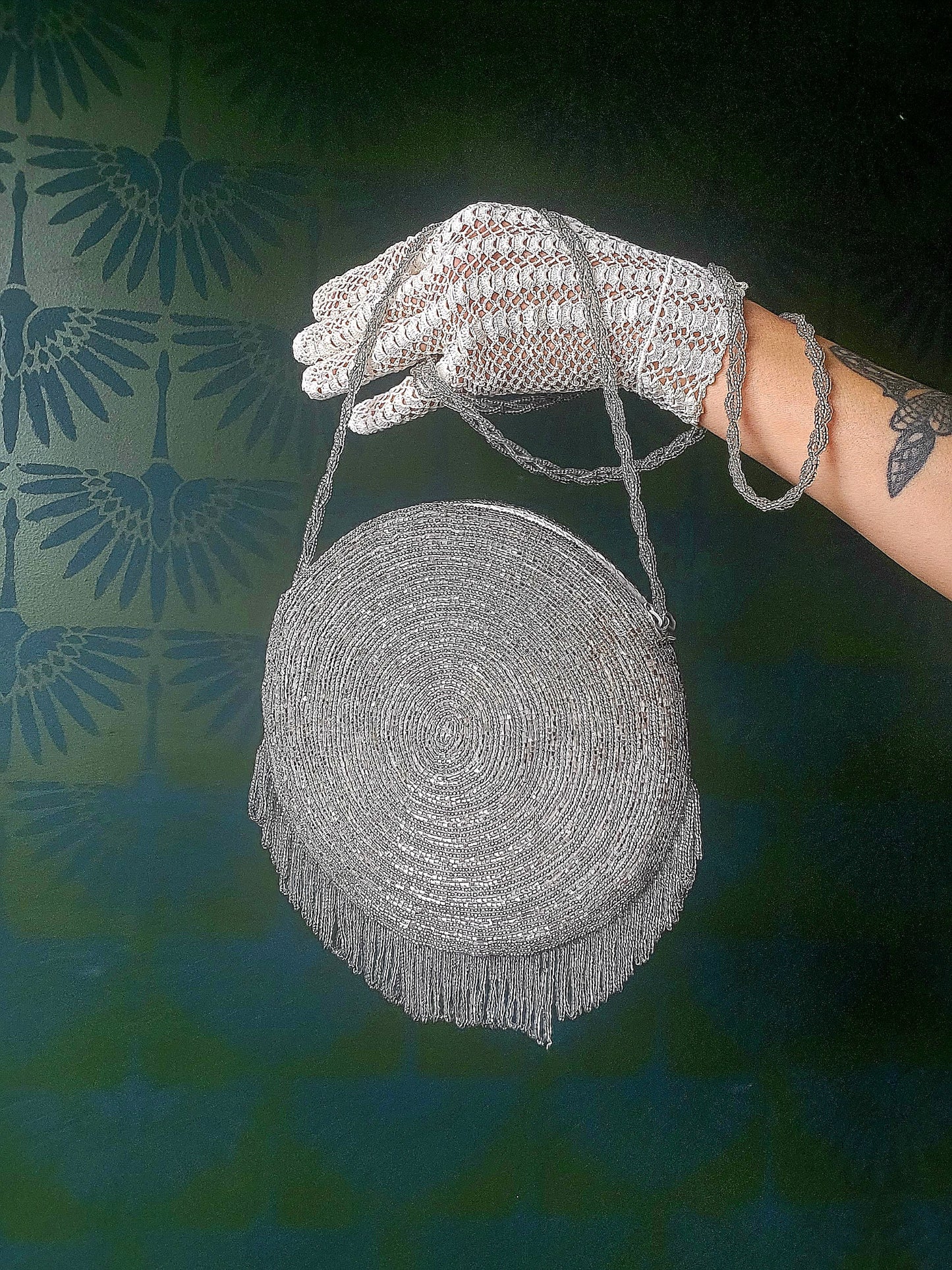 STYLE 2012 - Vintage La Regale Silver Round Deco Beaded Evening Bag